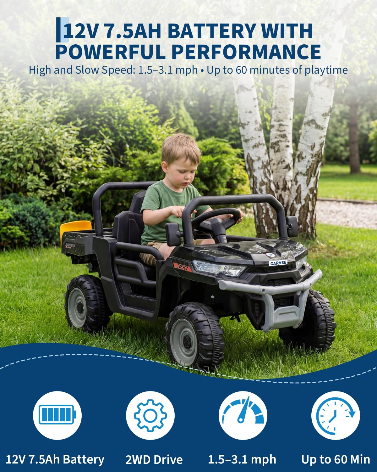 12V Kids Ride On Dump Truck with Parent Remote Control, Electric Farm Powered Bed and LED Lights