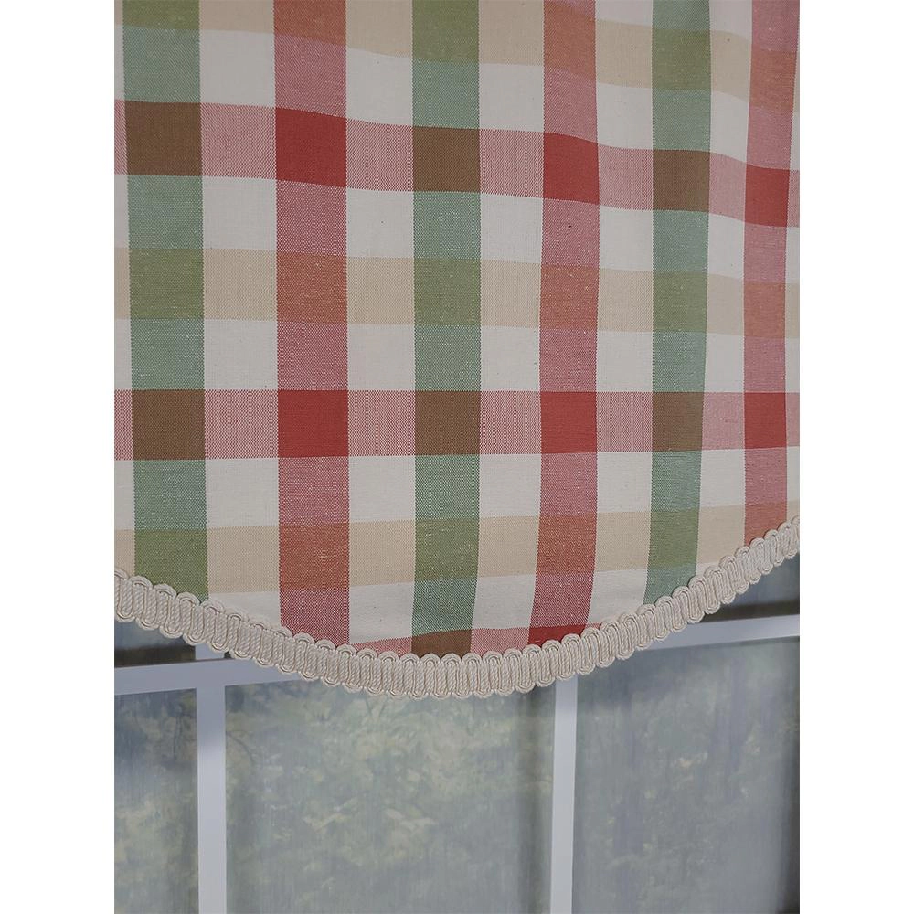RLF Home Bison Check Trimmed Provance 3" Rod Pocket Lining Luxurious and Elegant Window Treatment Valance 50"x15" Multi