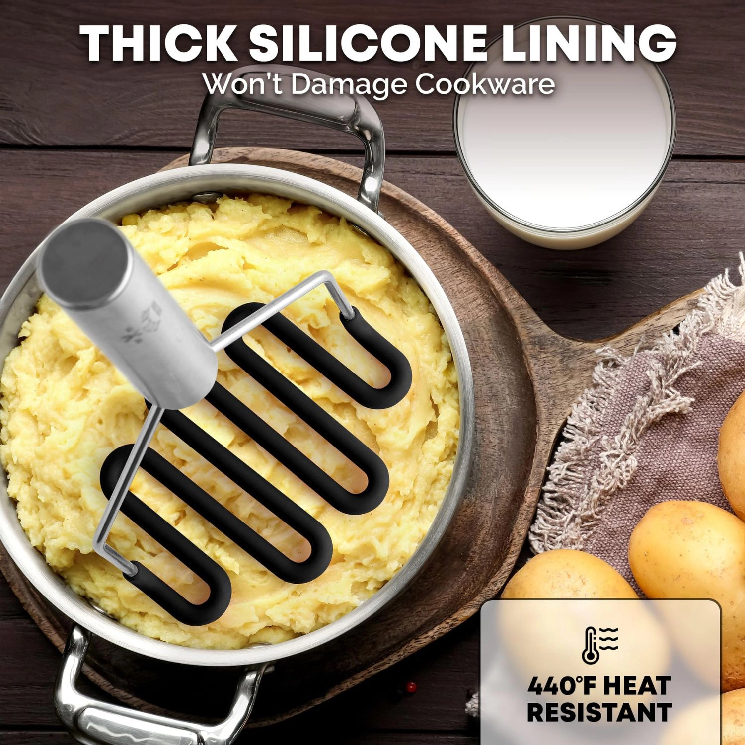 Zulay Kitchen Potato Masher with Premium Silicone Coated Stainless Steel Design