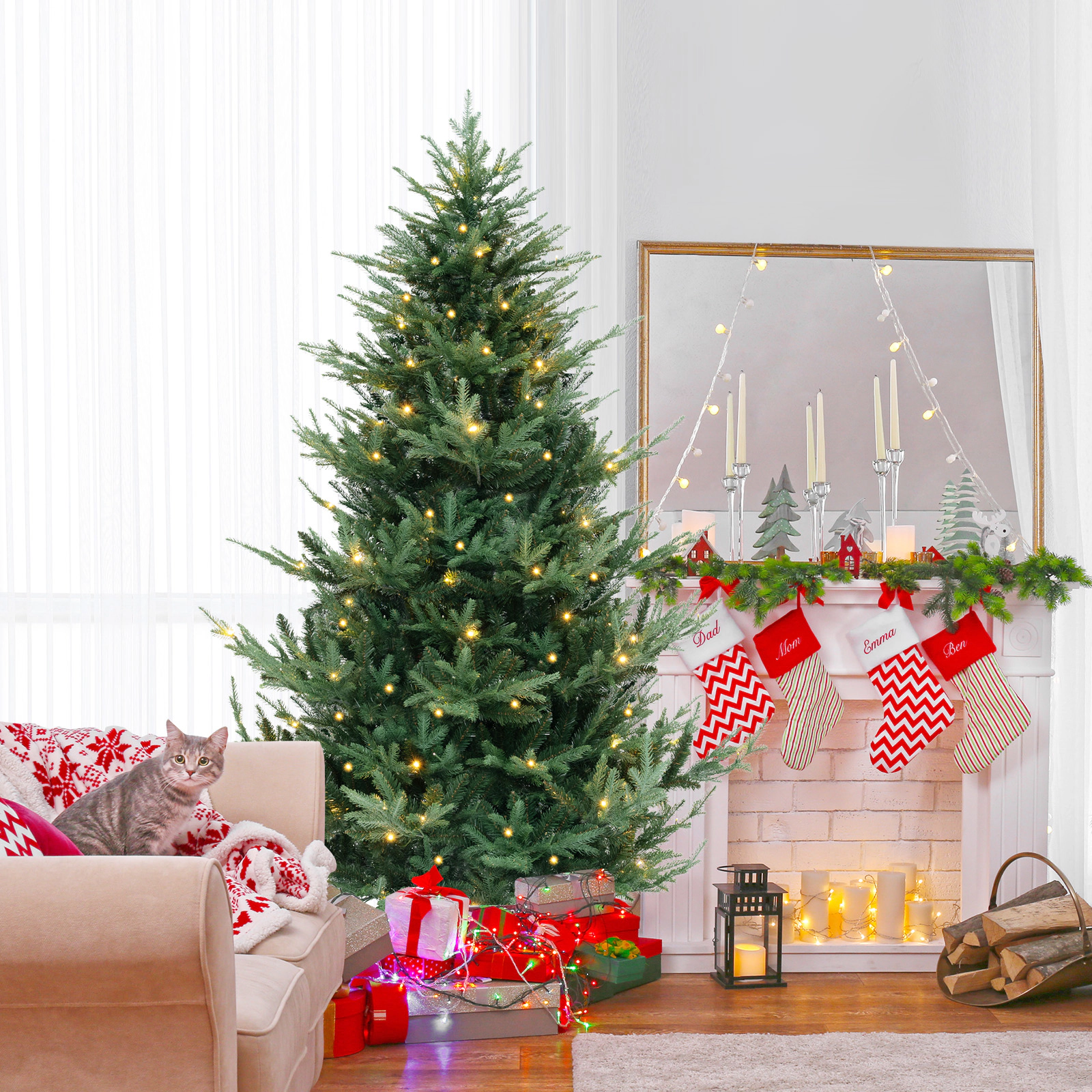 SlickBlue Artificial Christmas Tree with 8 Lighting Modes and LEDs
