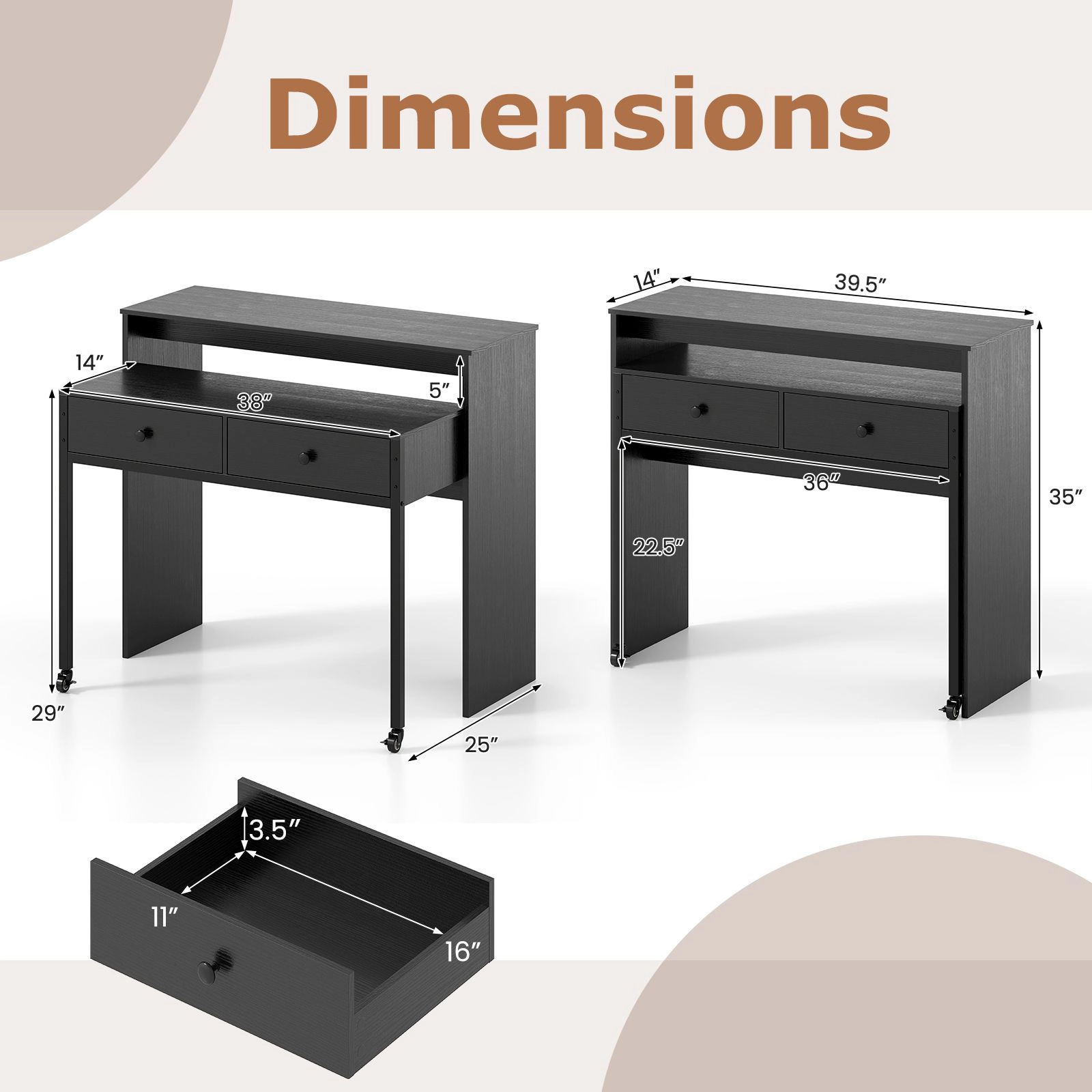 SlickBlue Extendable Computer Desk with 2 Drawers and Monitor Shelf