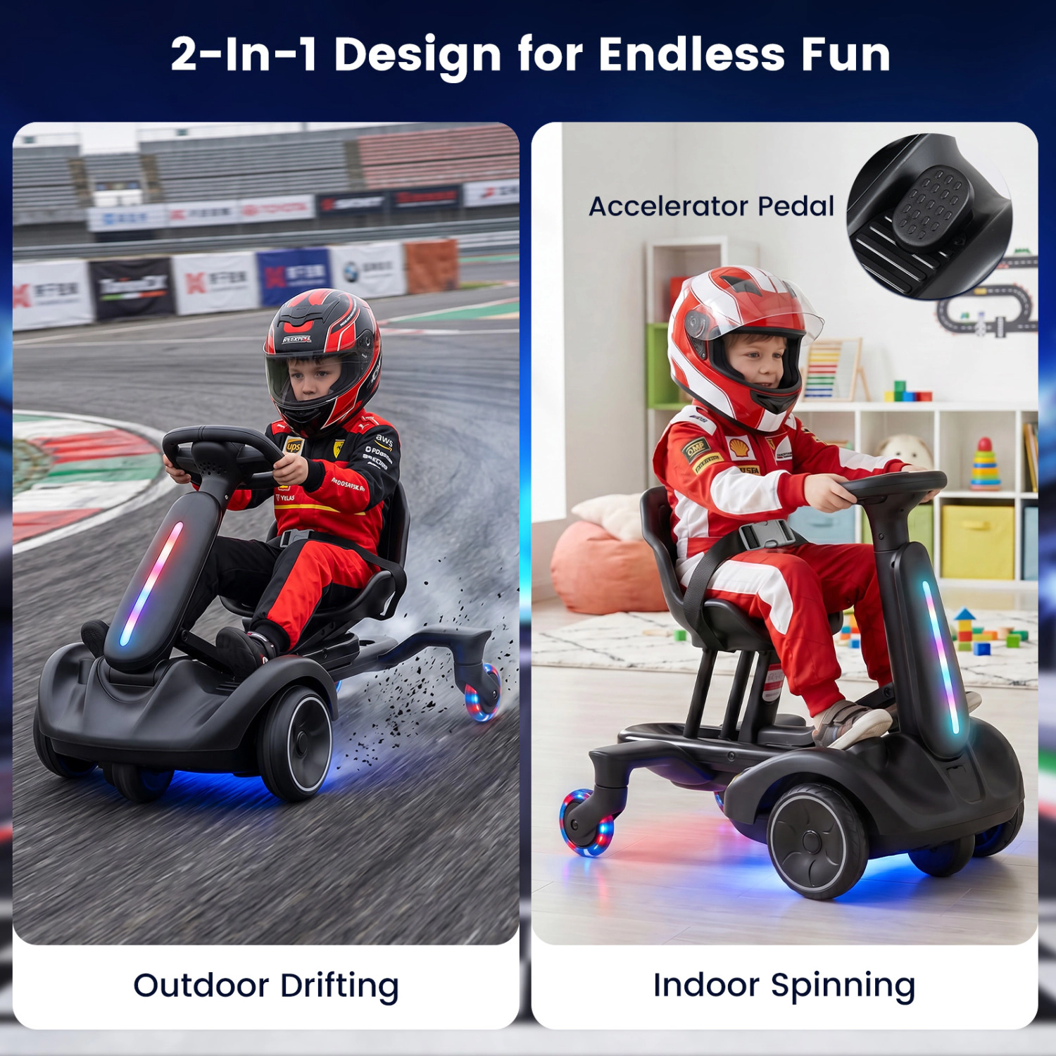 LJG Kids 6V Ride-on Drift Car with Lights and Adjustable Seat
