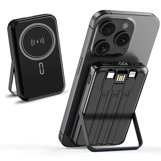 Alpha Digital 10,000mAh, 3 Cables, Magnetic Wireless Charging, Phone Stand - Power Bank