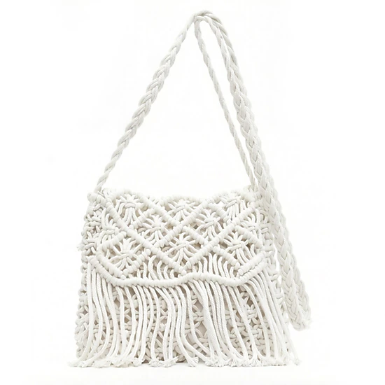 Alilang Women's Macrame Fringe Shoulder Bag Knotted Rope Crossbody Handbag Boho Woven Tassel Bag Handmade Style Purse