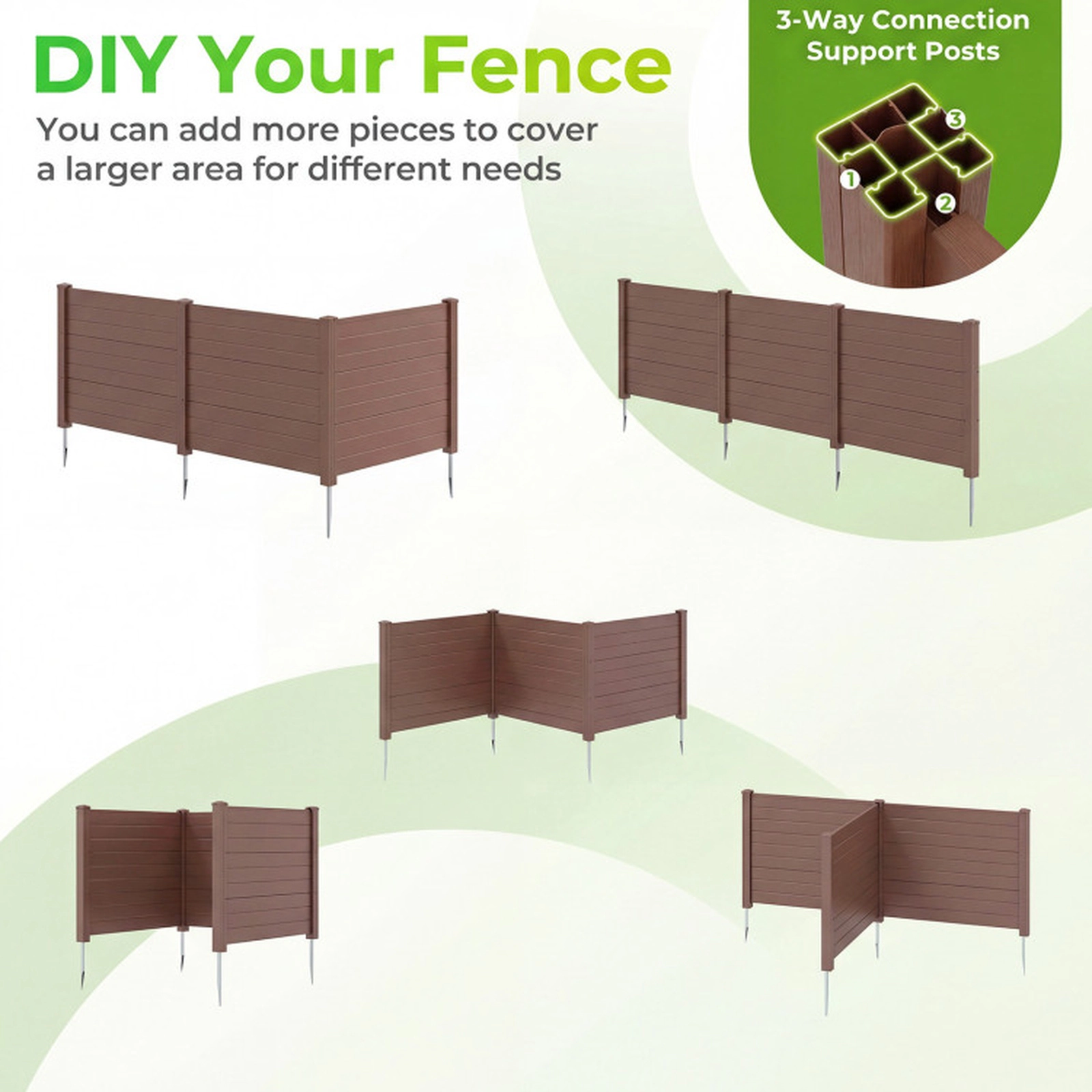 SUGIFT 3-Panel 48 x 38 in Garden Trellis Air Conditioner Fence with Metal Ground Stakes for Patio and Backyard Brown