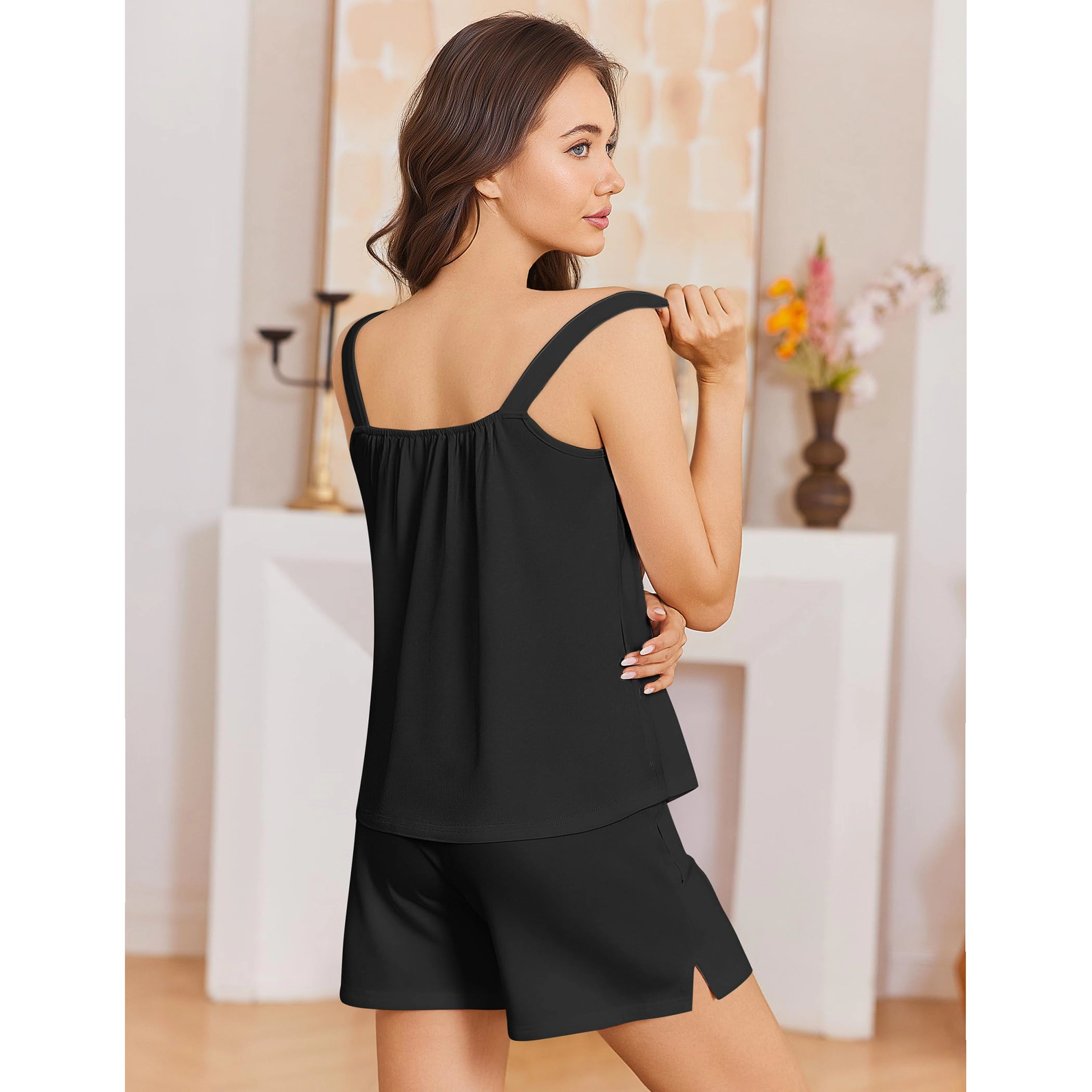 Ekouaer Women’s Summer Pajama Set Tank Top and Shorts with Bow Detail