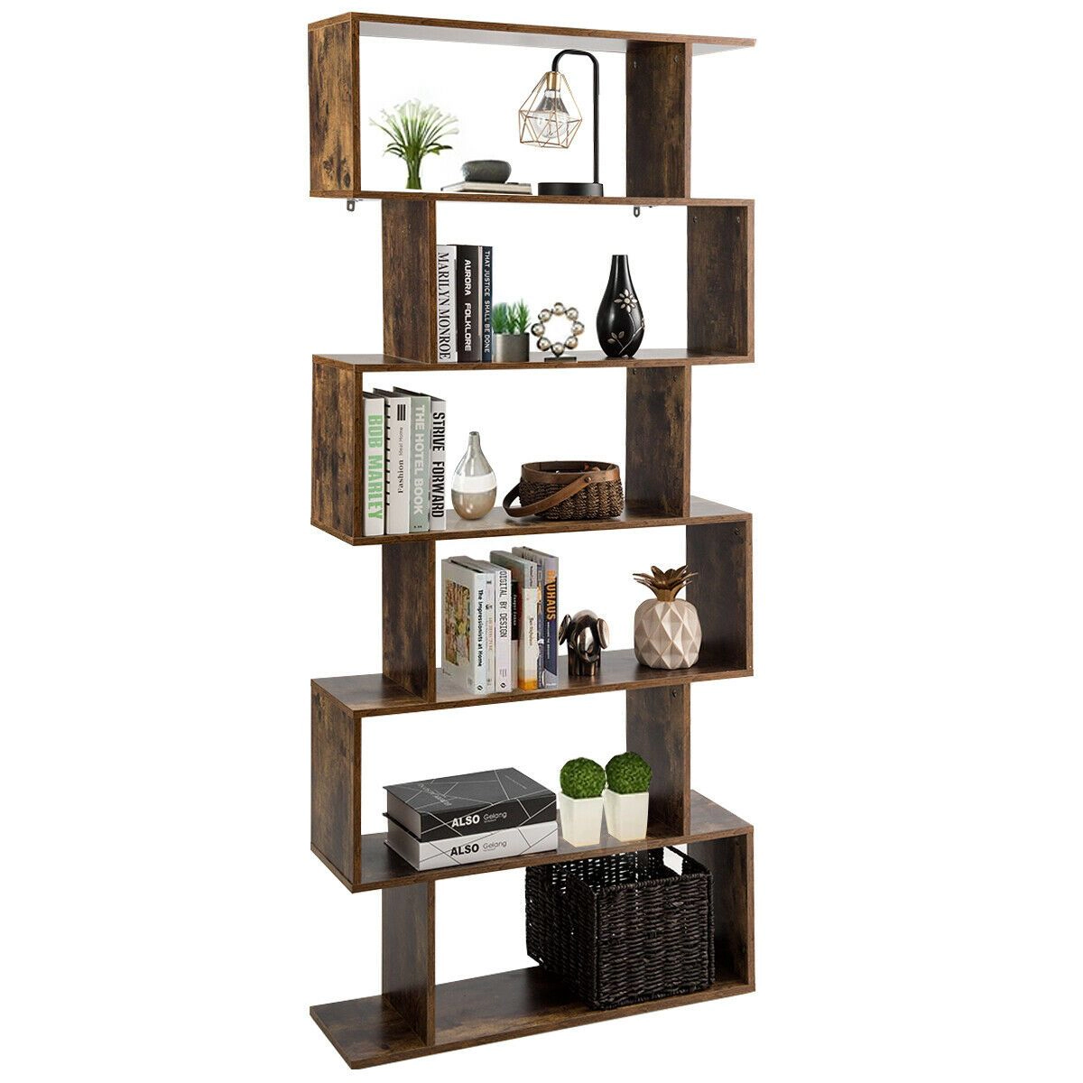SlickBlue 6-Tier S-Shaped Bookshelf, Freestanding Display Shelf
