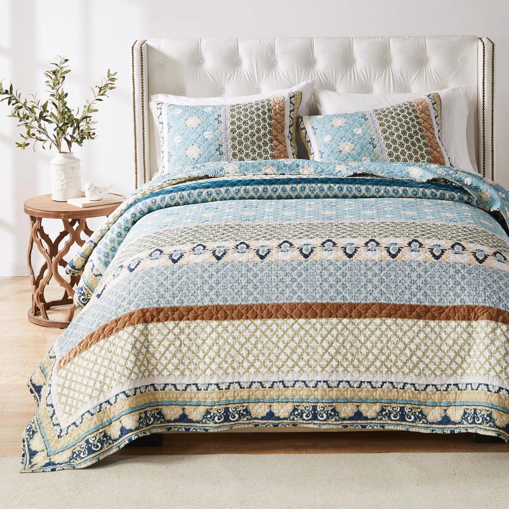 Greenland Home Fashions Thalia Stylized Florals and Geometric Prints Bohemian Ultimate Comfort Quilt Set