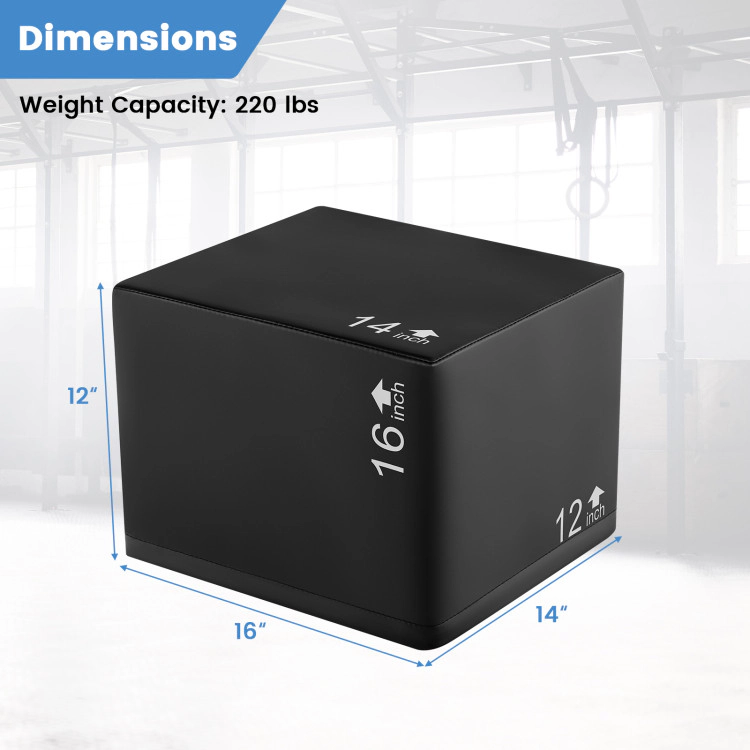 SUGIFT 3-in-1 Black Foam Plyometric Jump Box with PU Cover 16-in W 14-in D 12-in H 440-lb Platform Capacity