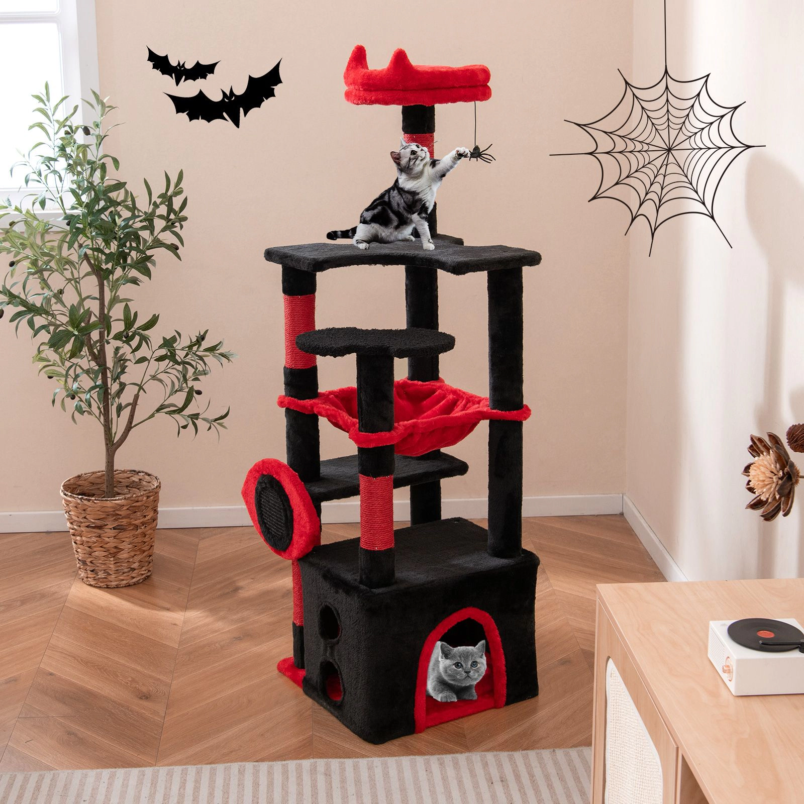 SlickBlue Gothic Cat Tower with Hammock, Condo and Scratching Post