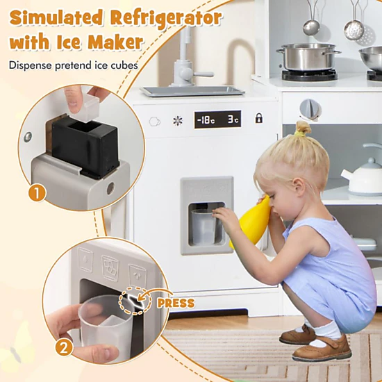 Hivvago Pretend Play Kitchen Wooden Toy Set With Range Hood Real Sounds And Lights