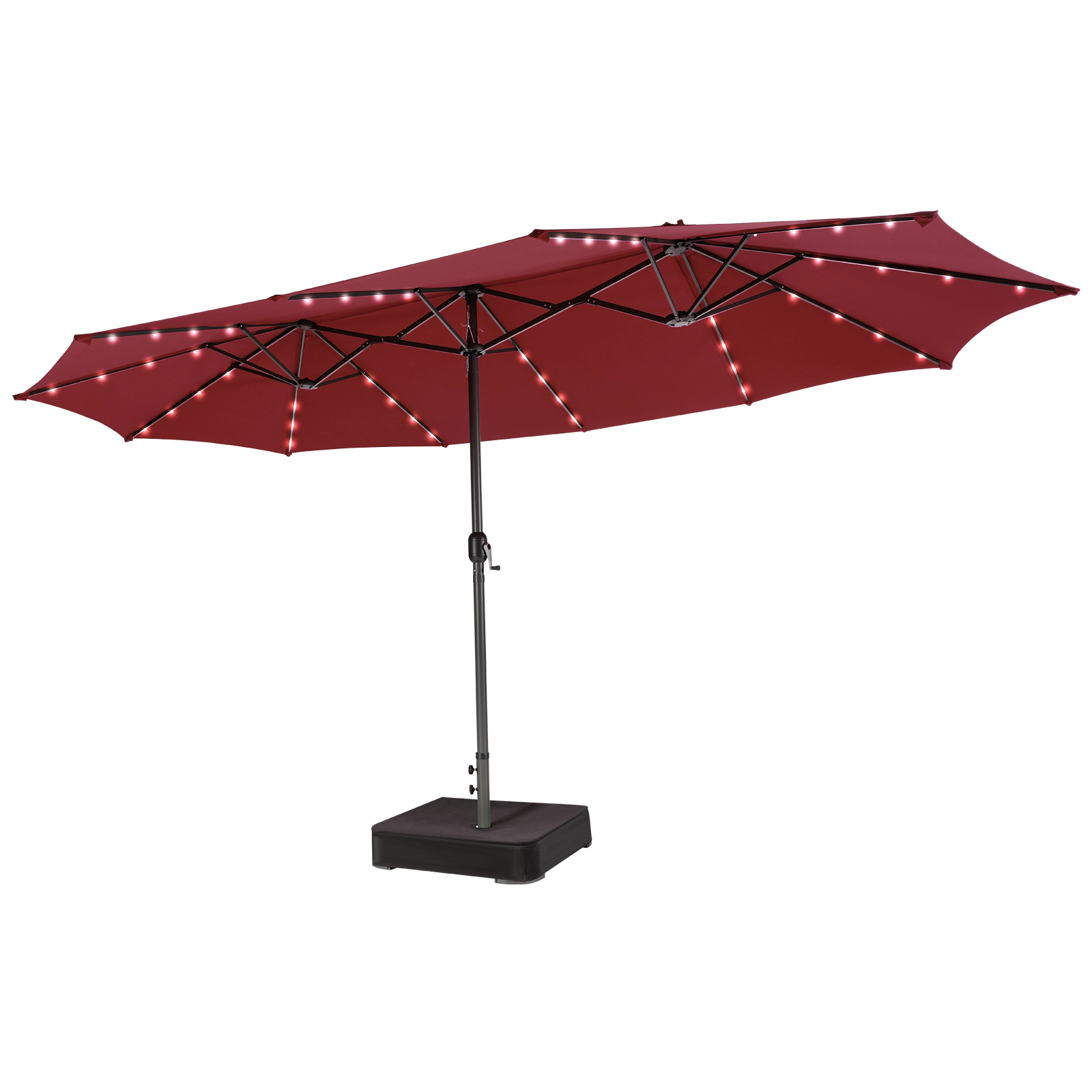 SUGIFT 15-ft Dark Red Double-Sided Patio Umbrella with 48 Solar LED Lights
