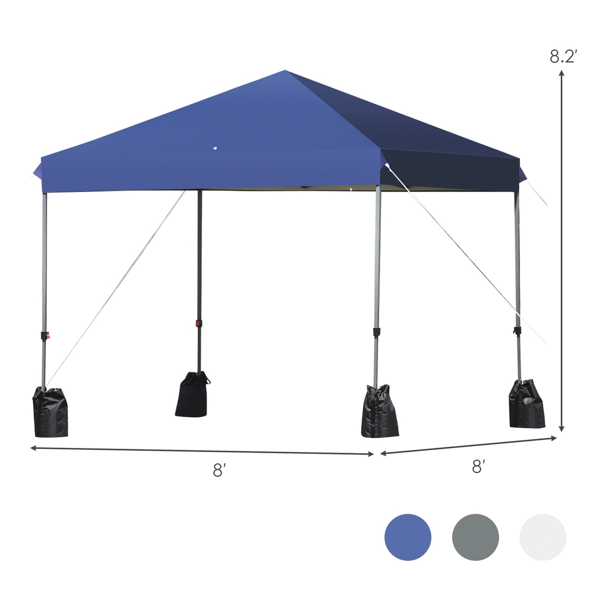 SUGIFT Blue 8-ft by 8-ft 3-Position Steel Frame Pop Up Canopy Tent with Drain Hole and Wheeled Bag