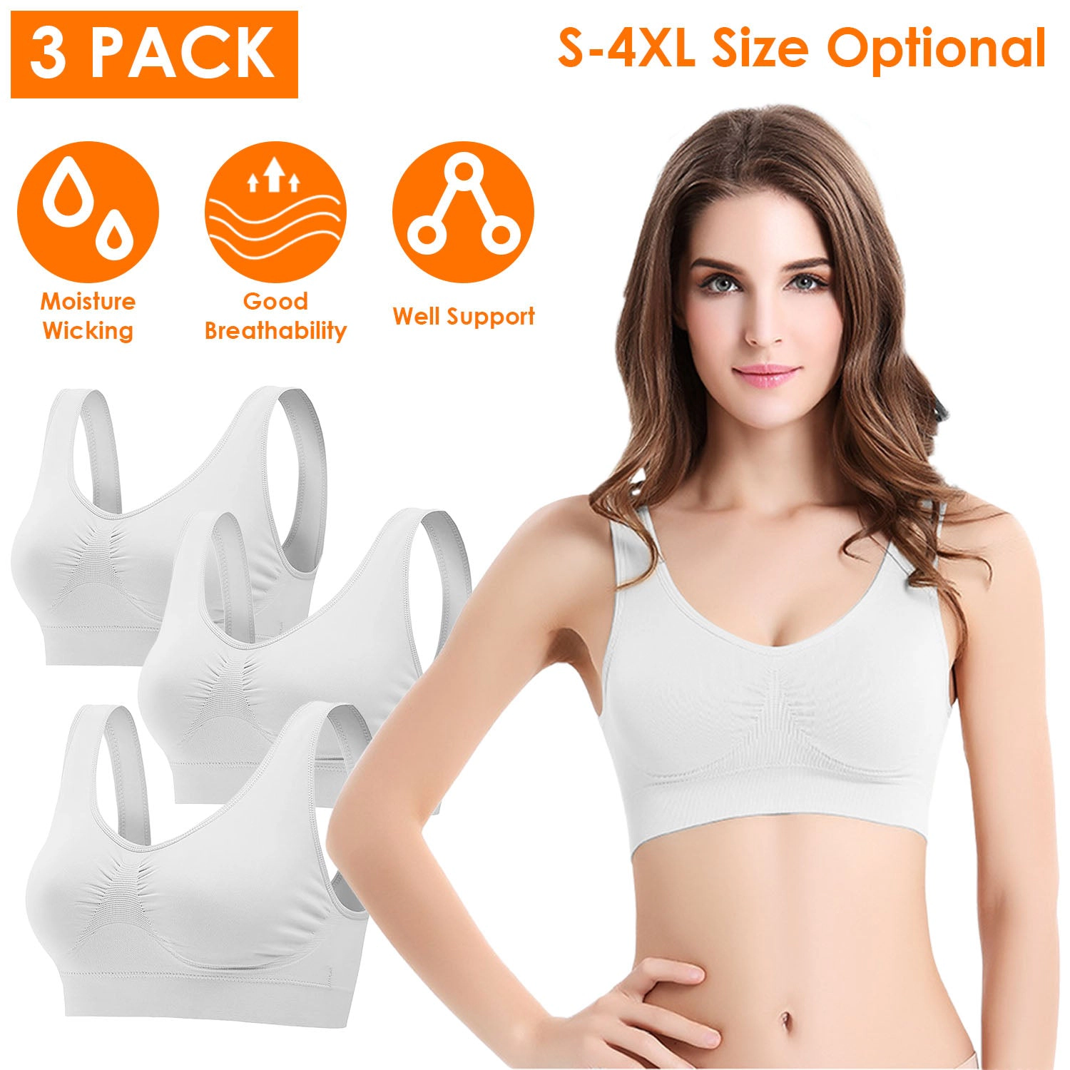 GBruno Seamless Wire-Free Sports Bra 3-Pack