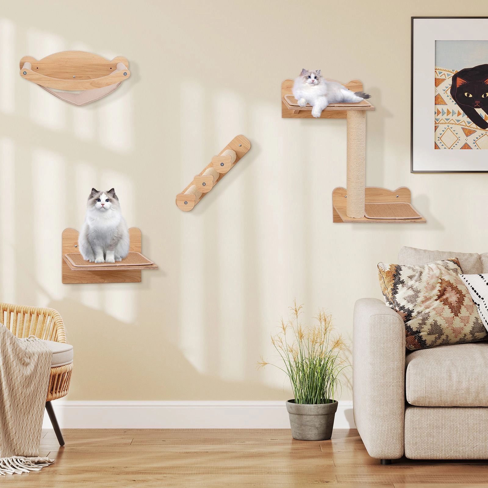 SlickBlue Wall Cat Climber Set with Hammock and Scratching Posts