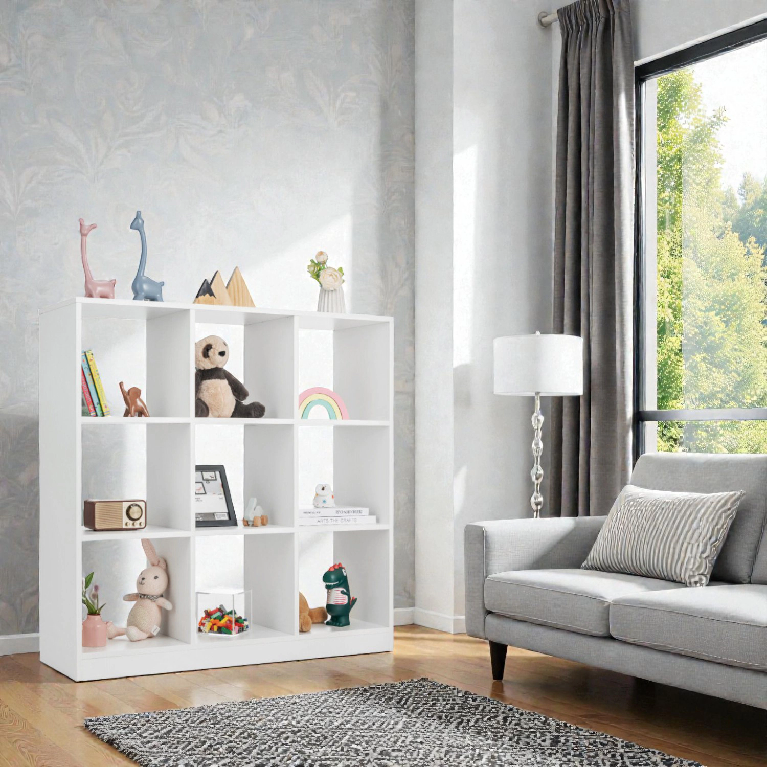 Hivvago Versatile 9-Cube Wooden Storage Bookcase with Dual Wall Anchors