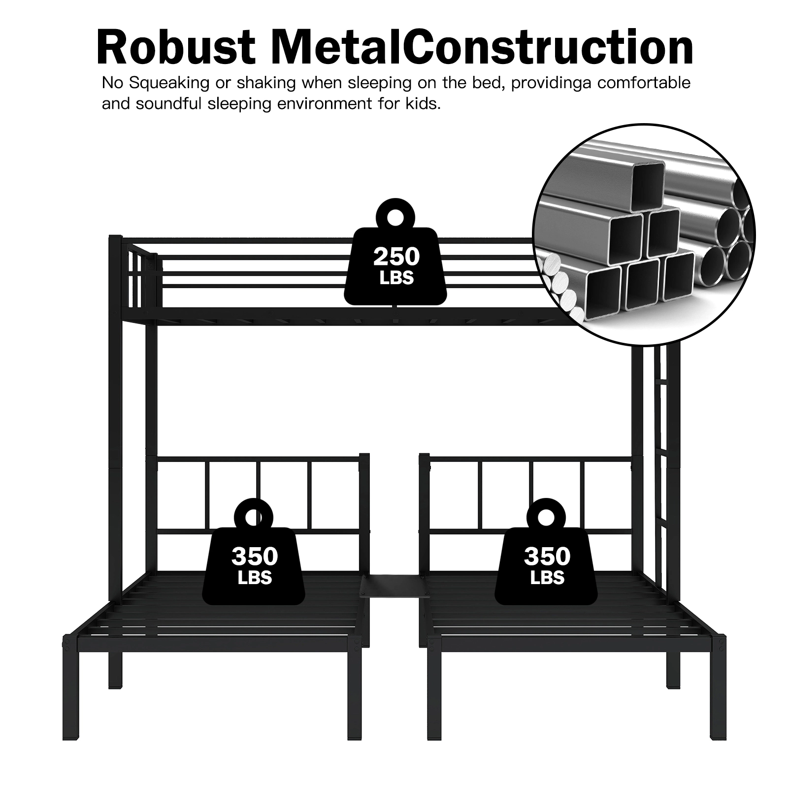 Flynama Metal Triple Bunk Bed, Upper Twin XL & Two Lower Twin Bunks, Noise Free