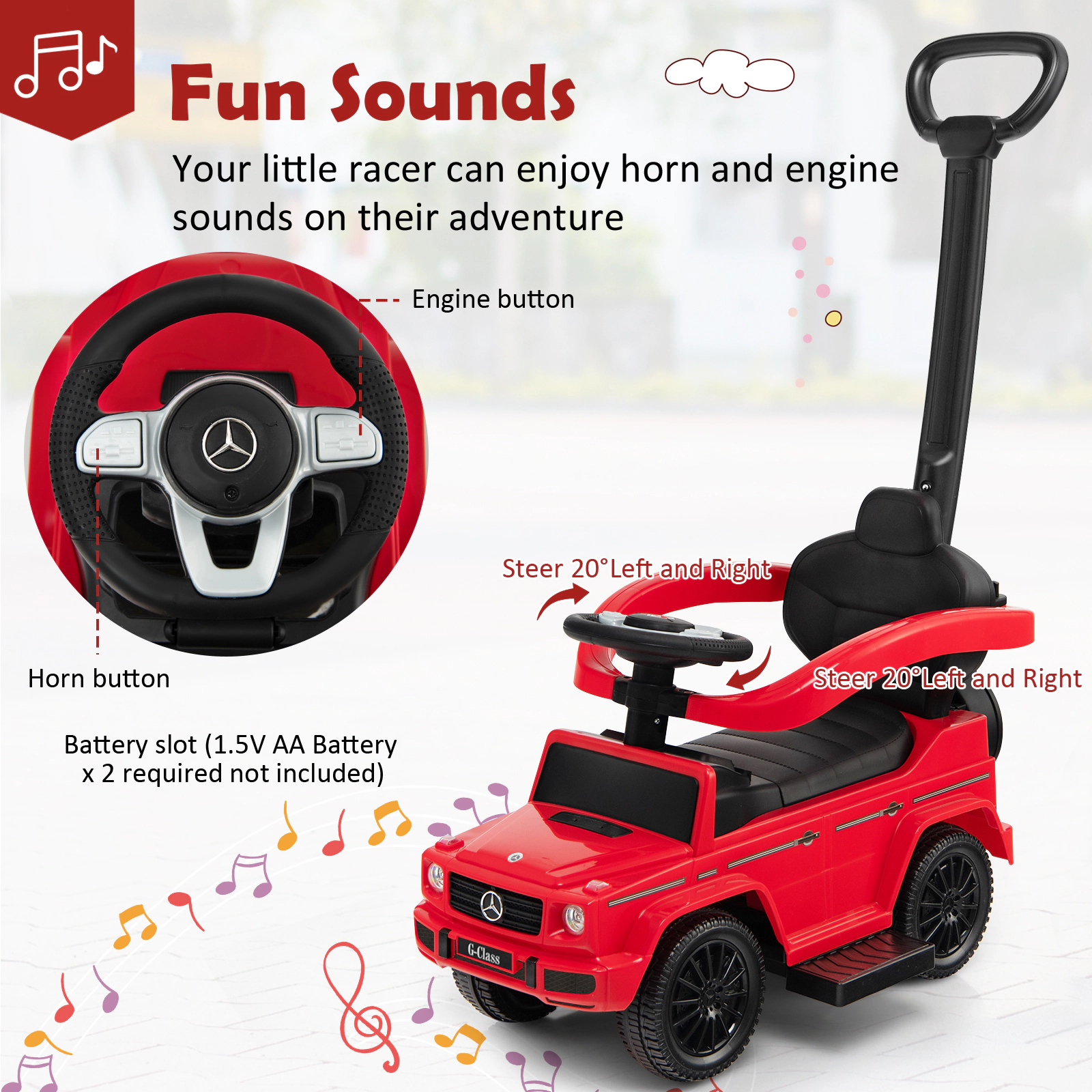 SUGIFT Toddler Red 3-in-1 Ride On Push Car with Sun Canopy and Guardrails 34.3-in W 37.4-in H 55-lb Seat Capacity
