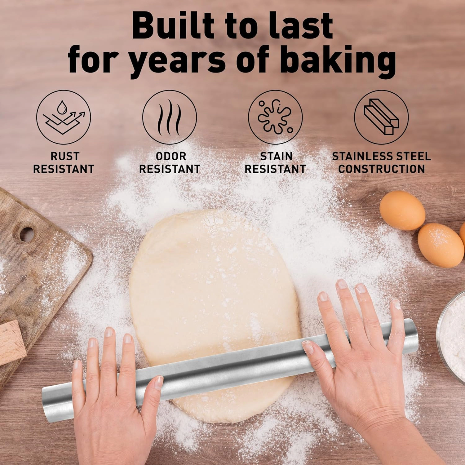 Zulay Kitchen 15.9 inch Professional Stainless Steel Rolling Pin for Baking, Fondant, Pizza Dough Roller, Dumpling