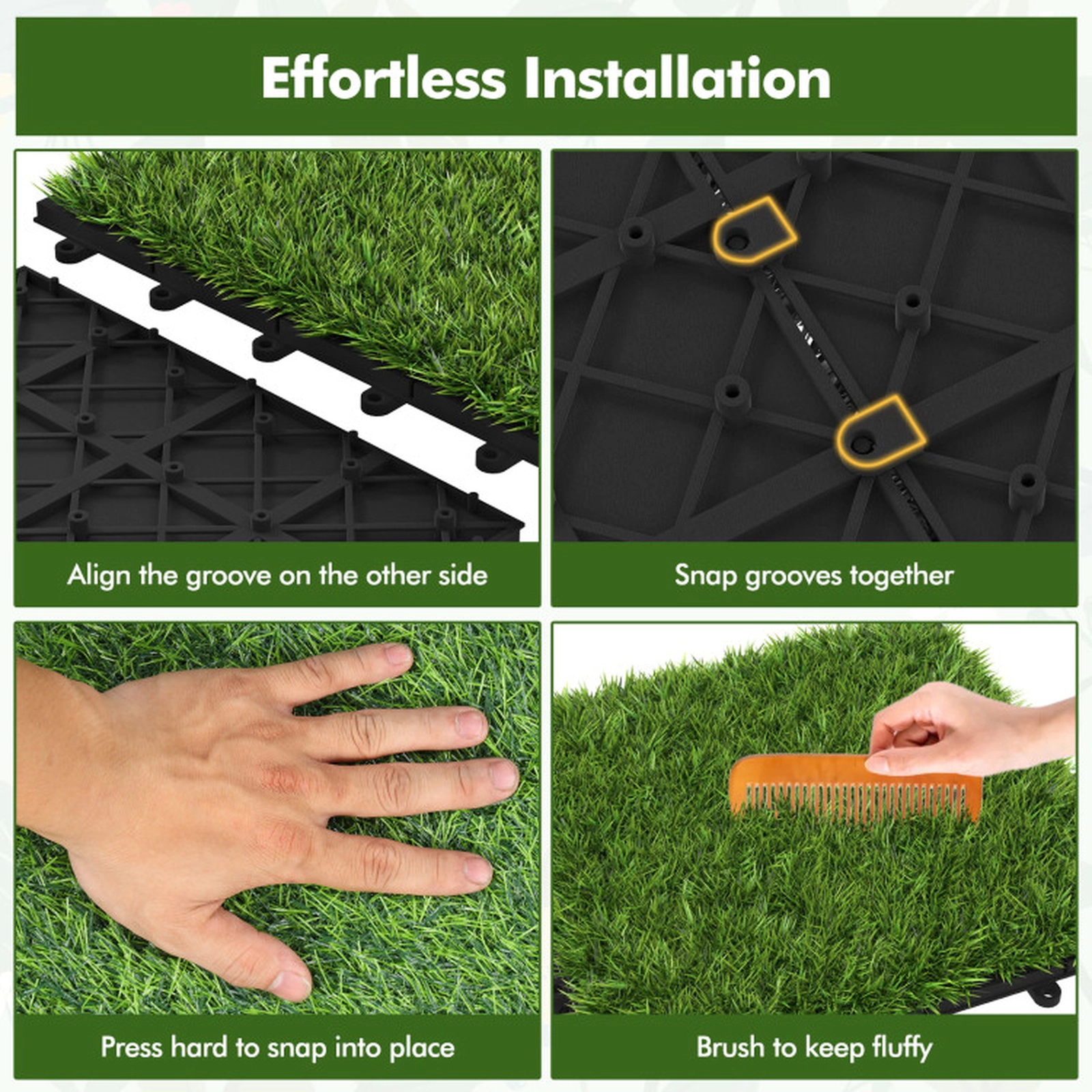 SUGIFT 30-Piece 12-in x 12-in Interlocking Artificial Grass Deck Tiles with 0.8-in Pile and Drainage Holes