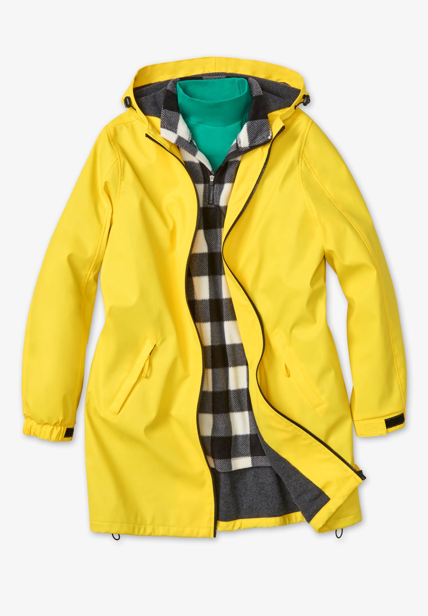 Woman Within Plus Size Fleece-Lined Mid-Length Slicker Raincoat