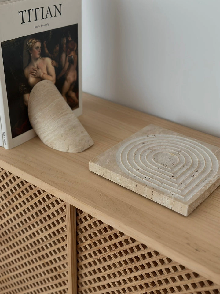 Bursera Form Travertine Tray, Beige Natural Stone Catchall