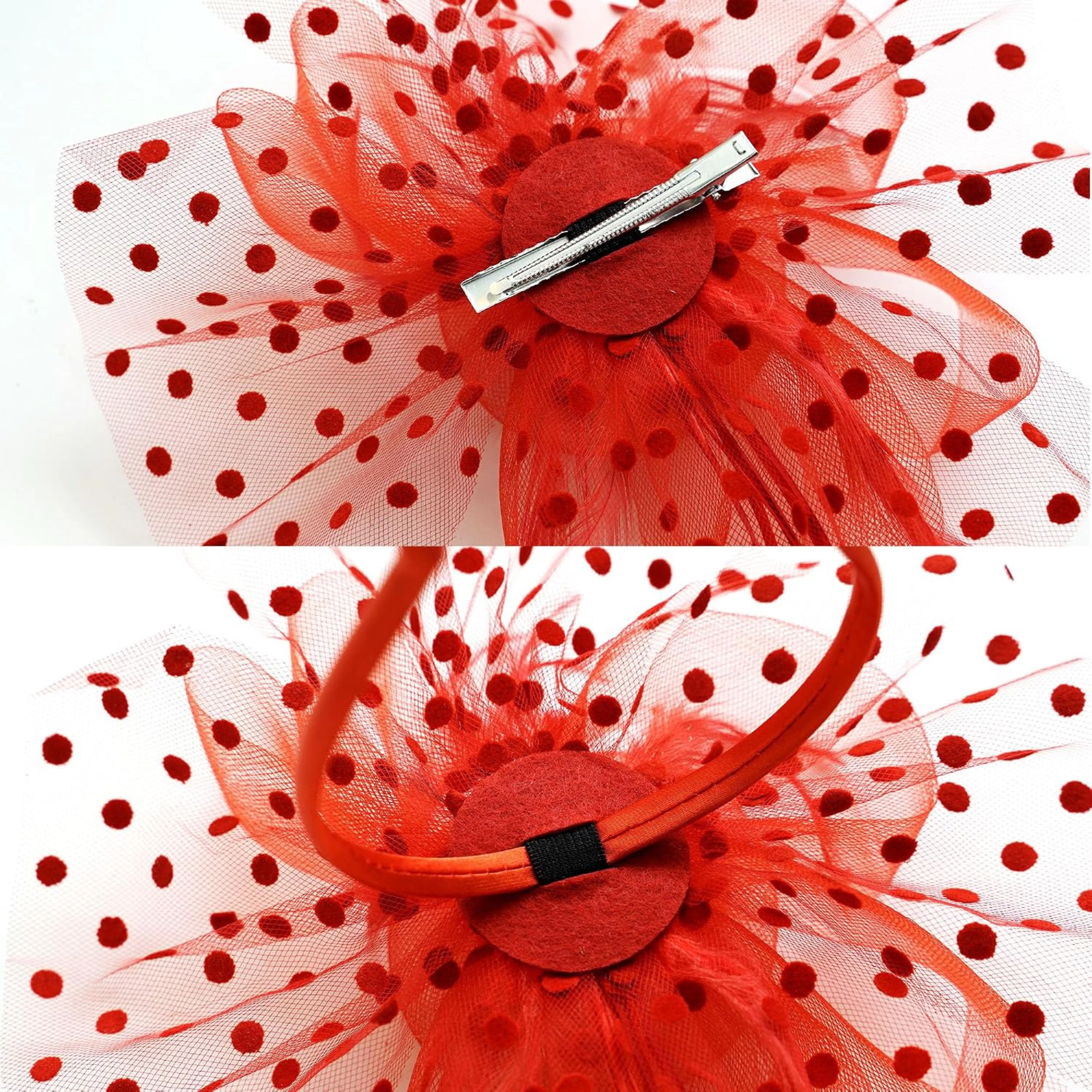 SS Design Red Pillbox Fascinator Hat with Veil for Women