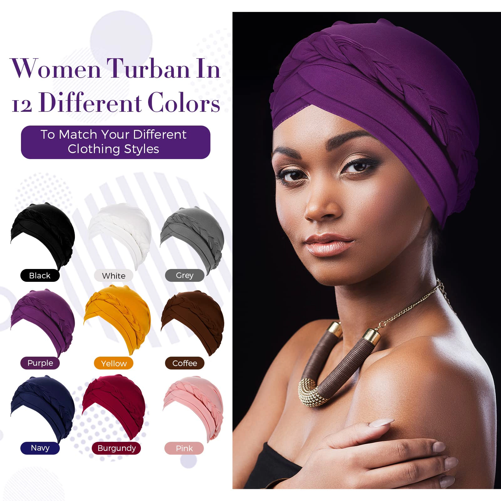9 Pack Braid Turban Cap For Women Ethnic Bohemia Twisted Hair Cover Wrap Hat Pre Tied Bonnet Chemo