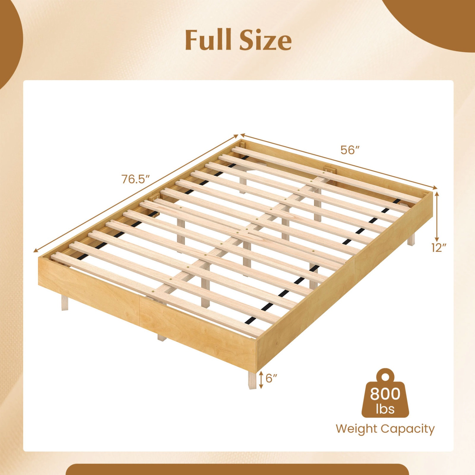 SUGIFT Full Size 800-lb Bed Capacity Floating Bed Frame with LED Lights and Remote Wood Platform 12-in H Natural