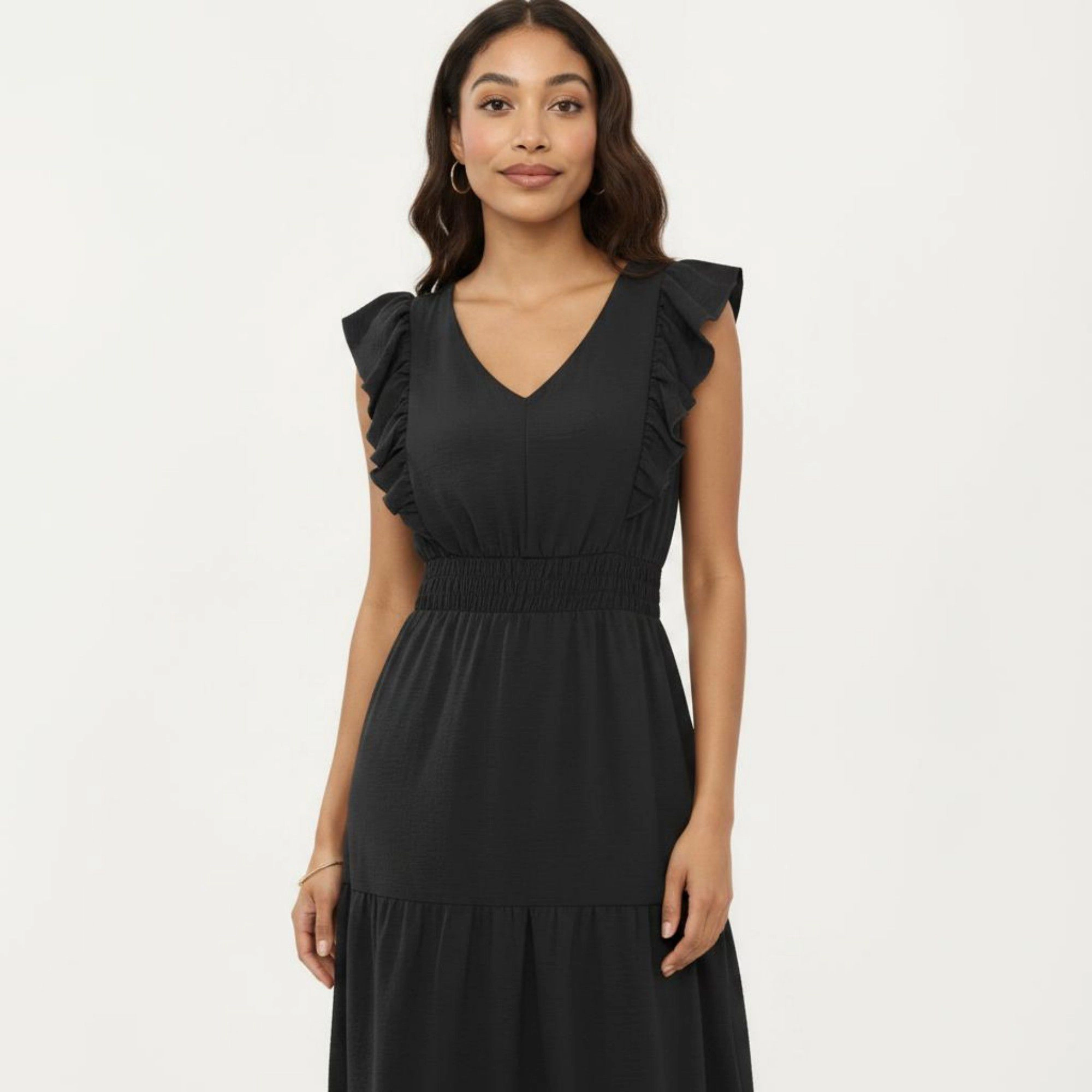 Anna-Kaci Women's Tiered Ruffle Sleeve Smocked Waist Midi Dress