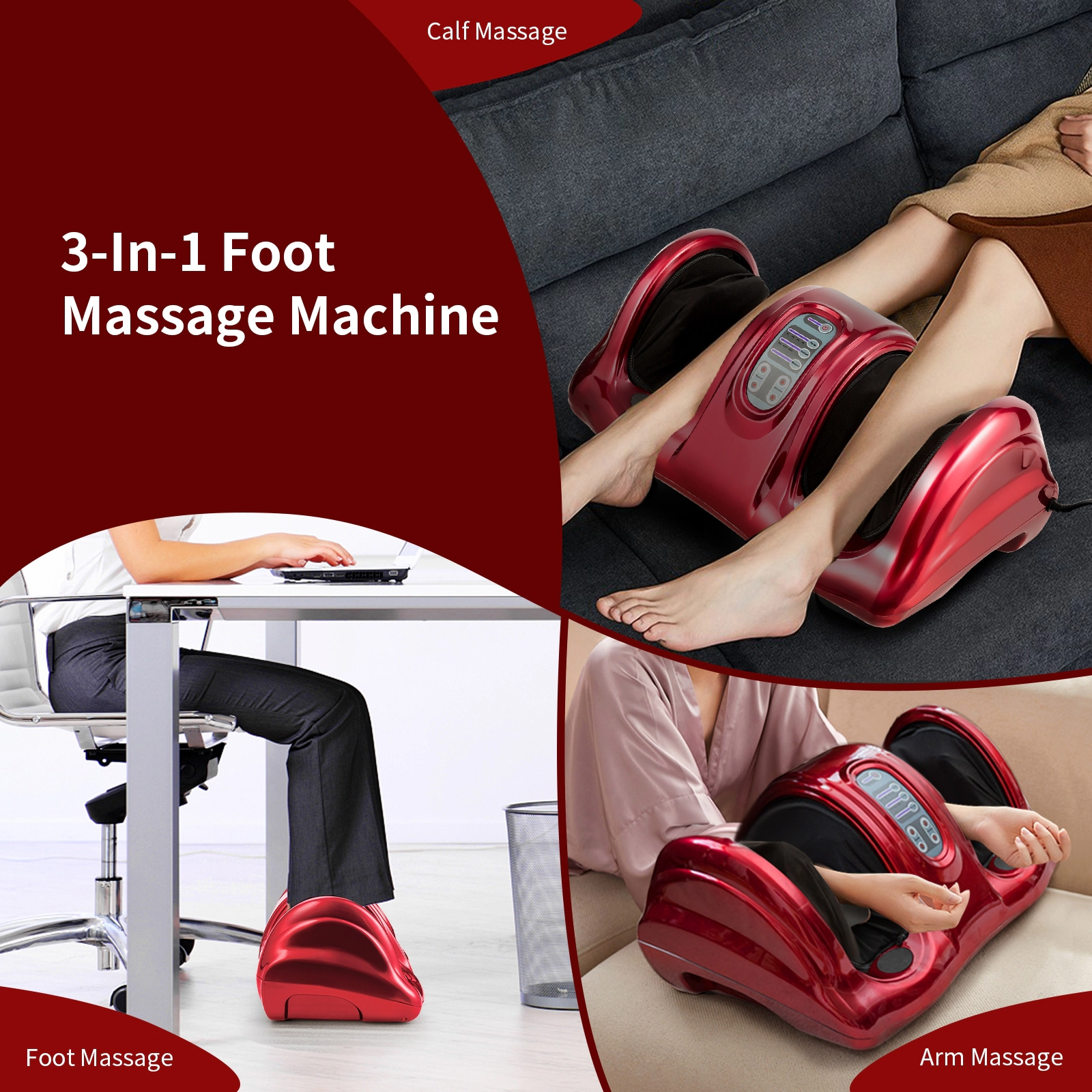 SUGIFT Therapeutic Shiatsu Foot Massager with High Intensity Rollers Red