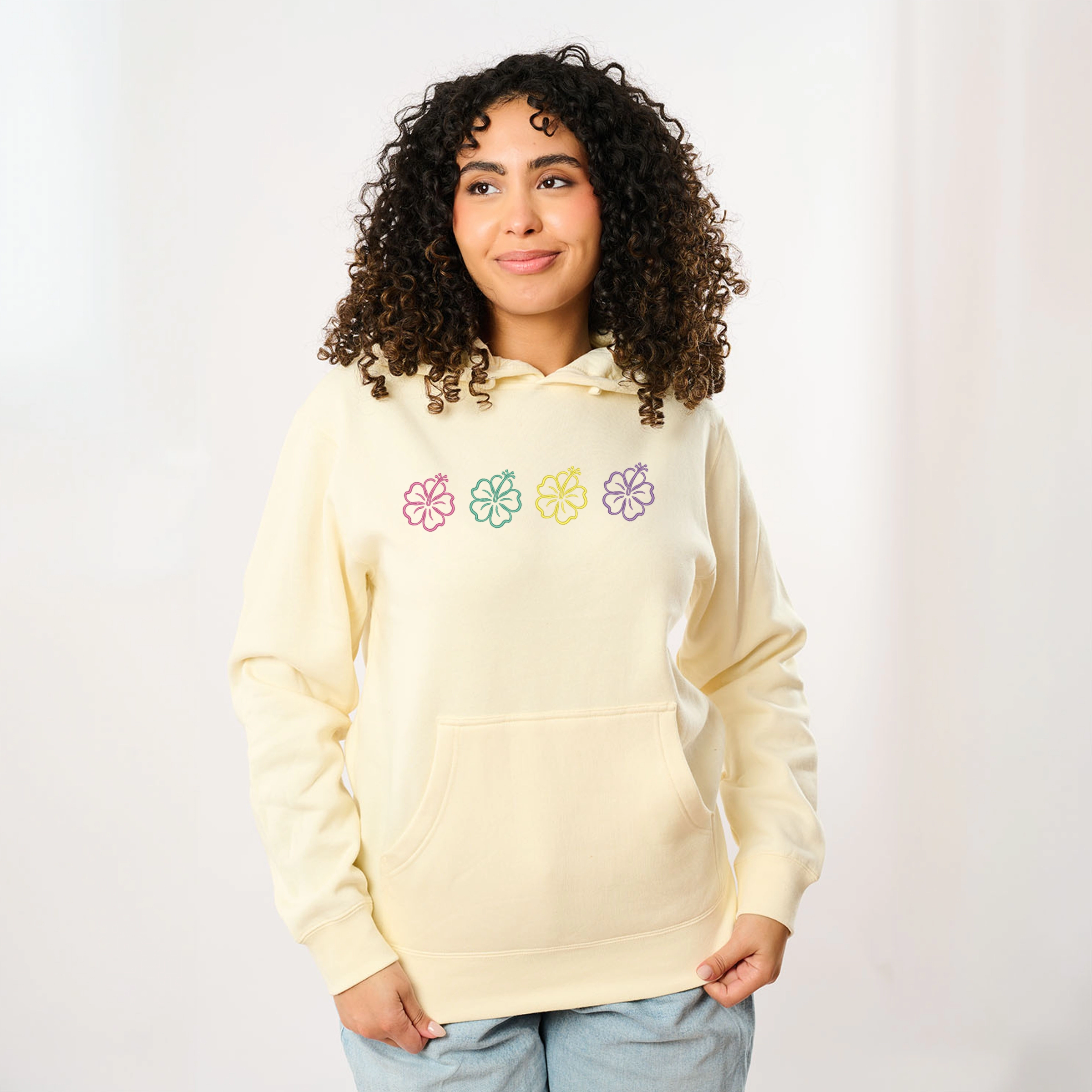 Simply Sage Market - Embroidered Hibiscus Flowers Women's Graphic Hoodie