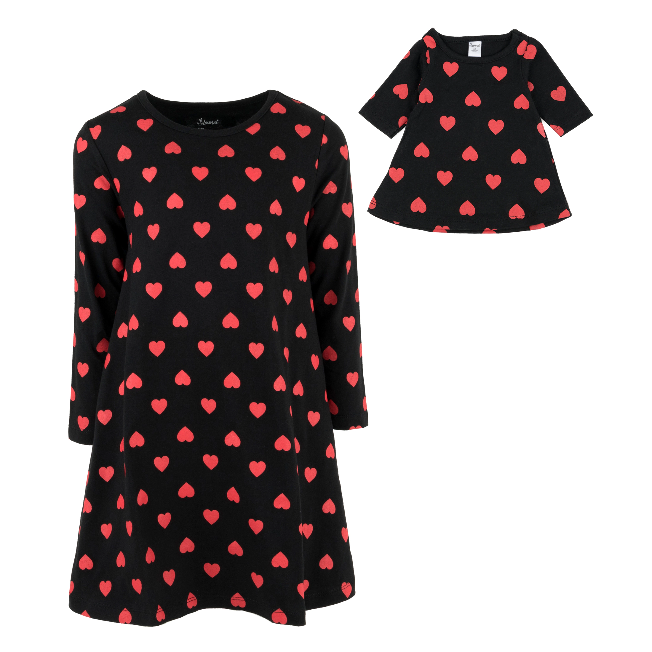 Girl & Matching Doll Set - Cotton Valentine Hearts Dress