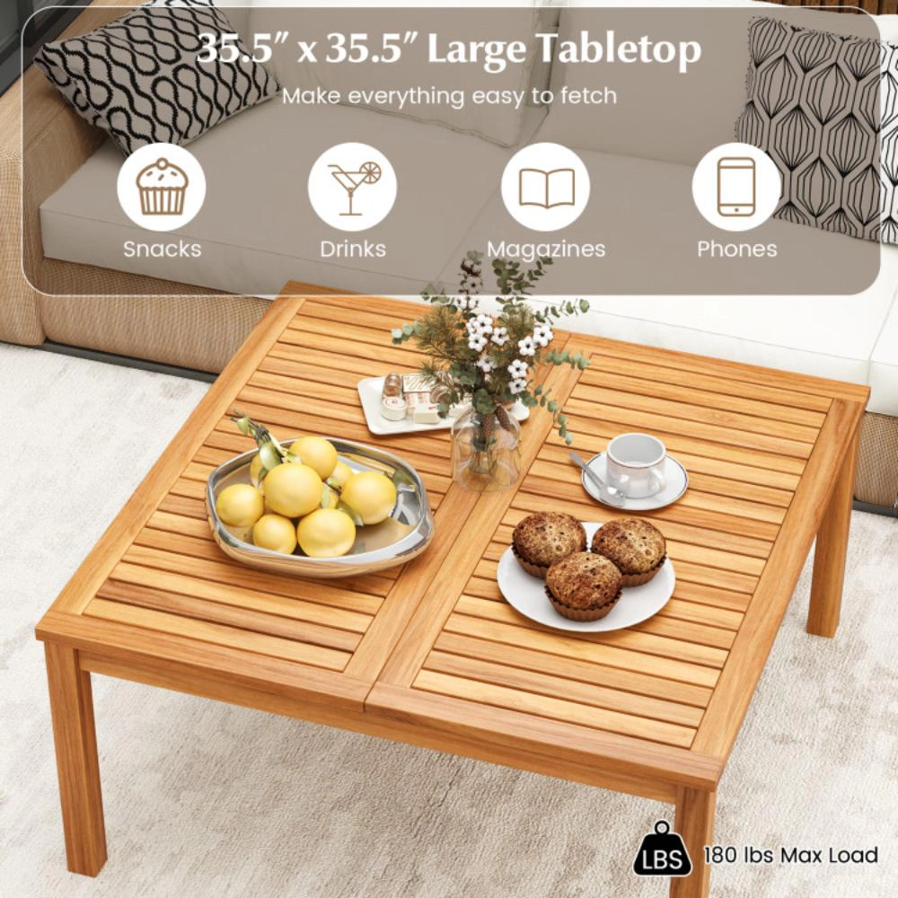 Hivvago 35.5 Inches Patio Solid Acacia Wood Coffee Table Side Table