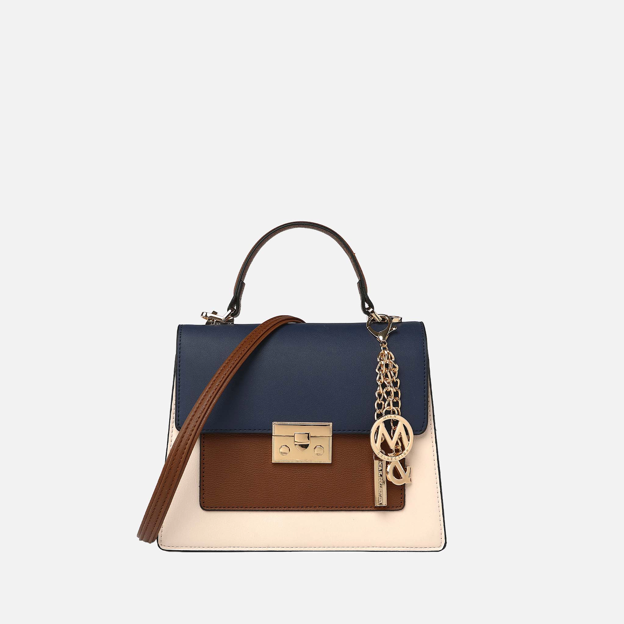 Mia K Collection Quinzel Shoulder Bag - Vegan Leather Color-Block Bag, Gold-Tone Hardware