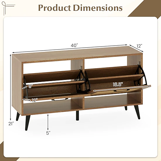 Glintex 40-Inch Shoe Bench with 2 Flip Drawers Rattan Texture and Back Vents, Natural
