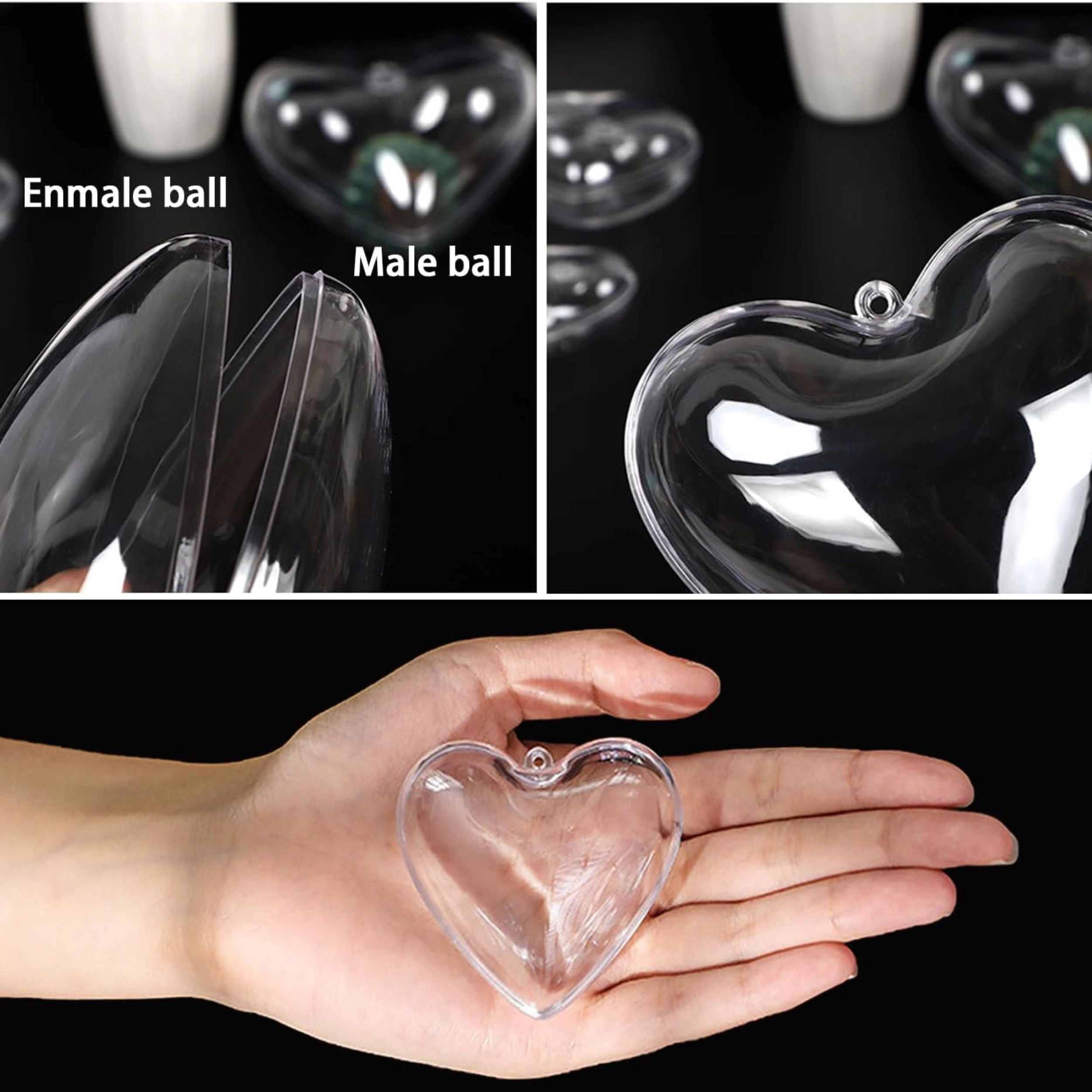 Stock Preferred Pack of 10 65mm Clear Fillable Plastic Heart Ornaments for DIY Crafts