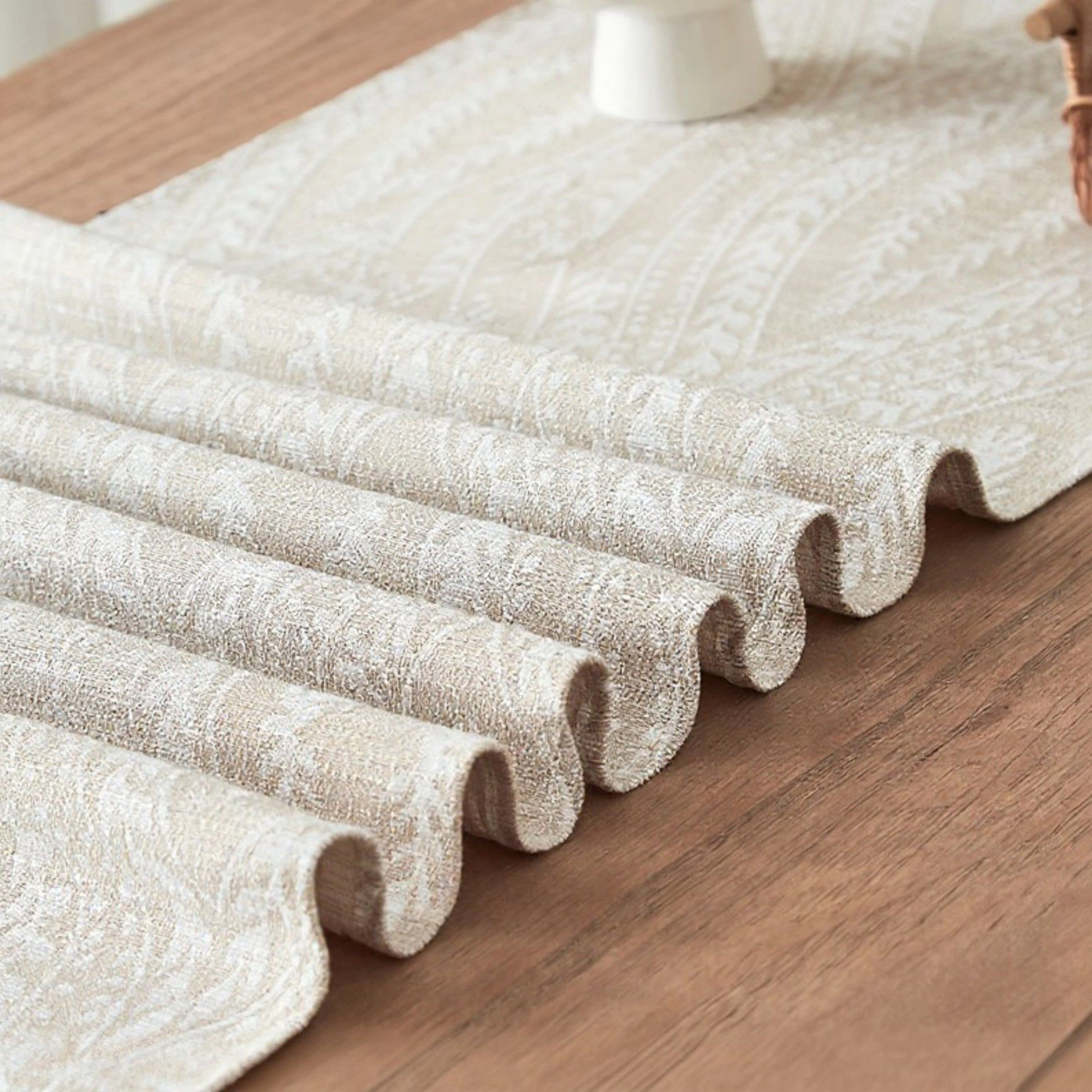 Alilang Women Textured Pattern Table Runner with Tassel Fringe and Woven Detailing 13.5x55in