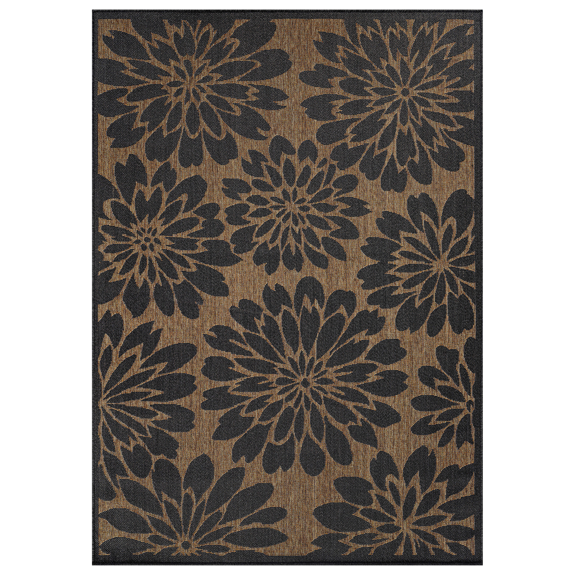 World Rug Gallery Floral Indoor/Outdoor Flat Woven Area - Natural Jute-Style, Easy-Care Patio