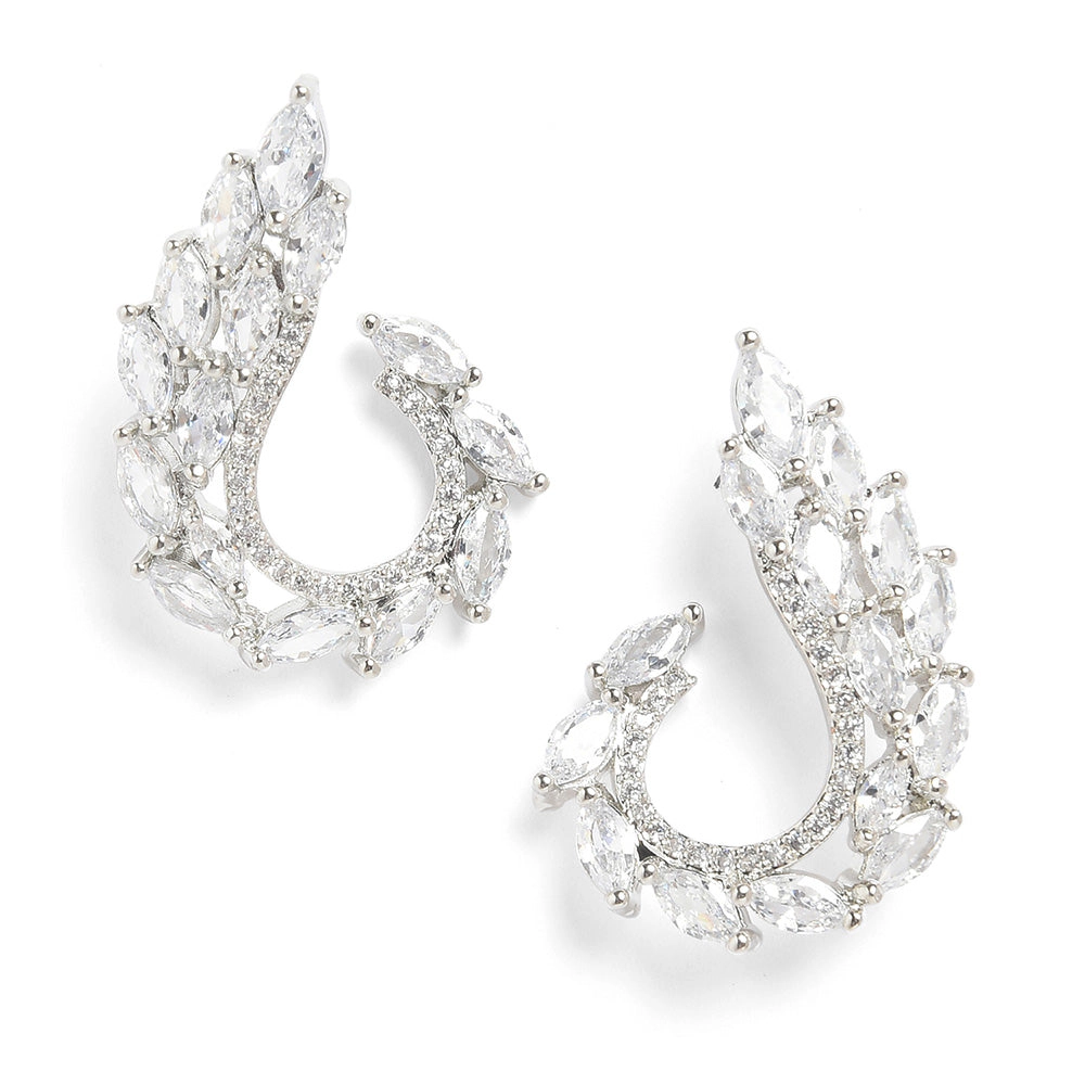 SOHI Women's Silver Embellished Cluster Drop Earrings