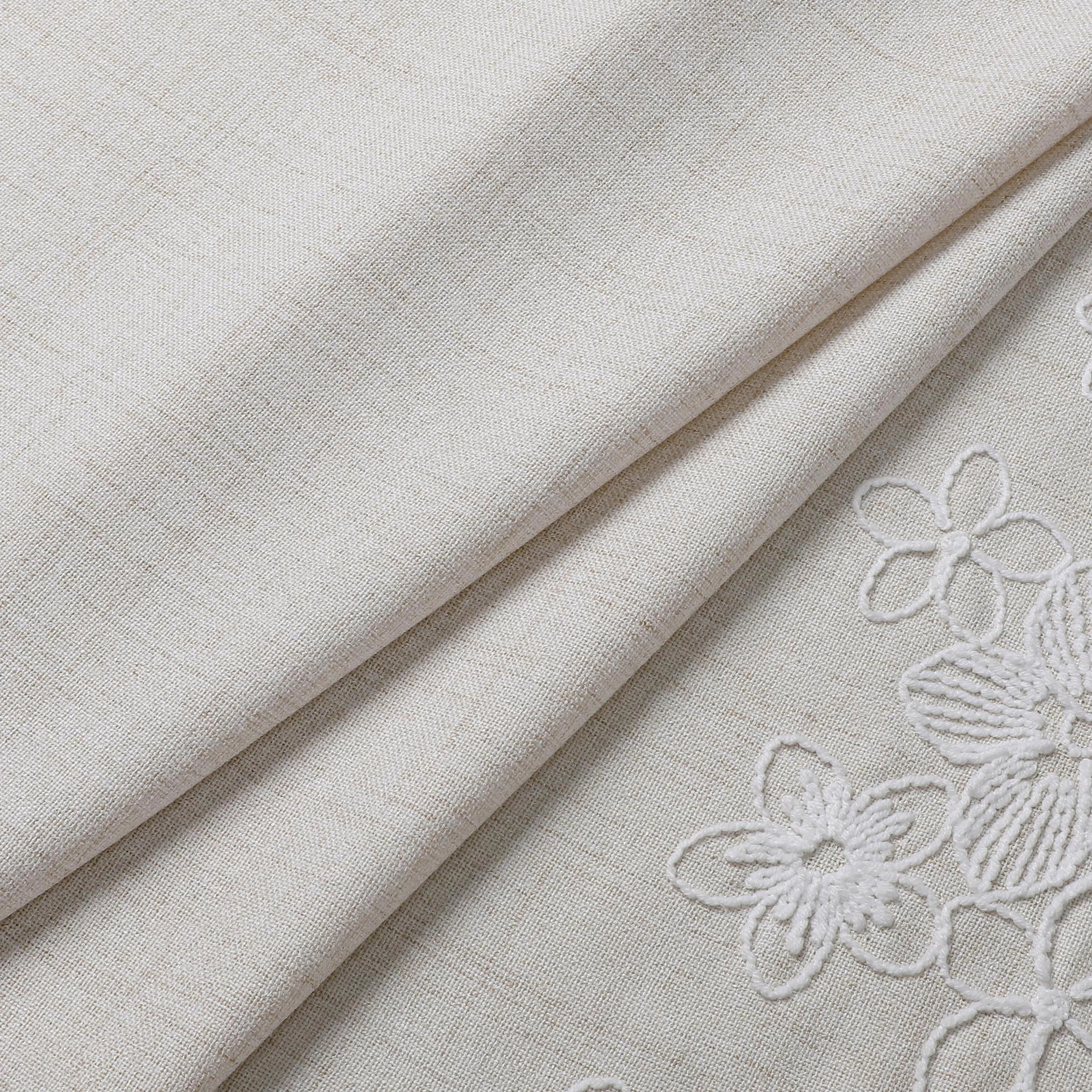 Dainty Home Ophelia Floral Scalloped Embroidered Textured Soft Linen Textured Fabric Shower Curtain, 72" x 72"