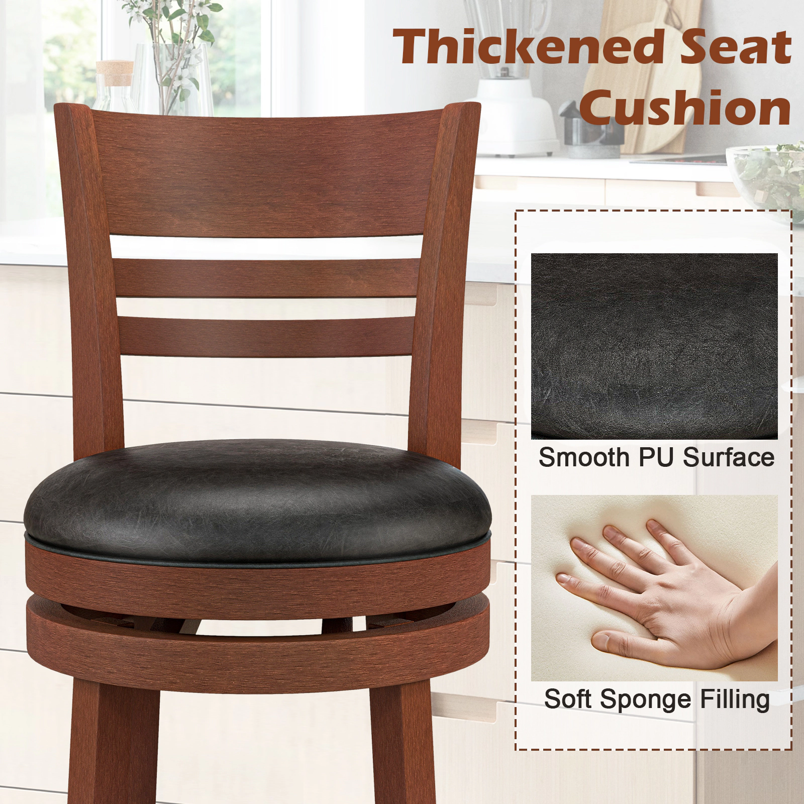 Glintex 2-Piece 31.5-Inch Swivel Bar Stool Set with PU Upholstered Seat, Brown & Black