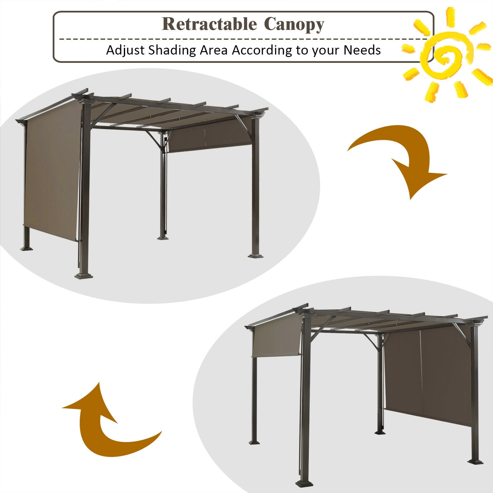 SUGIFT 16-ft Adjustable 2-Piece Universal Replacement Canopy for Pergola Gazebo Sun Awning 5-lb Polyester Fabric Brown