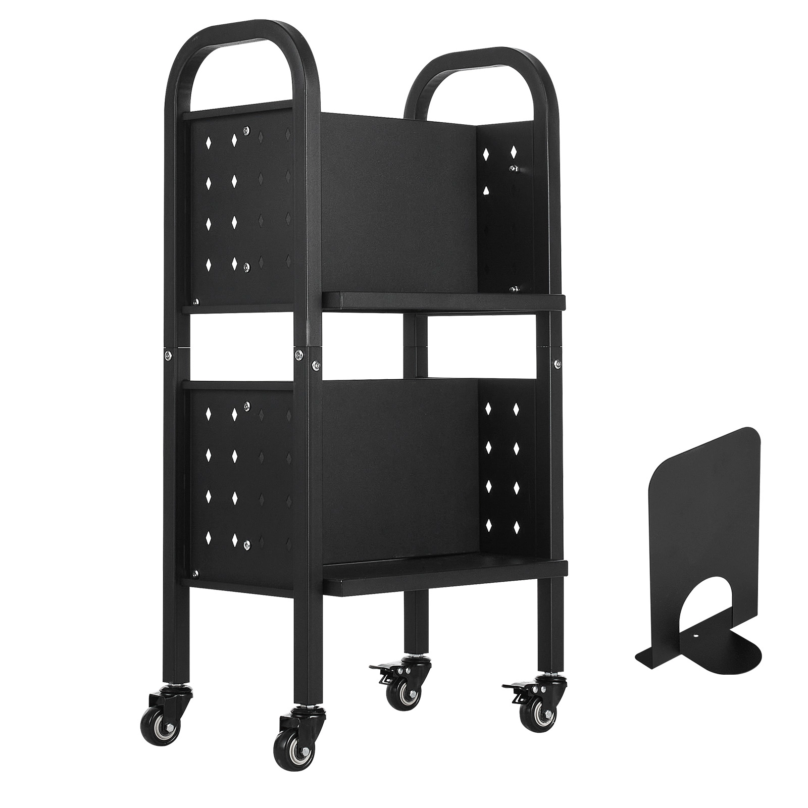 HONGGE Rolling Library Book Cart with L-Shaped Sided Shelves and Lockable Wheels for Home, Office, and School