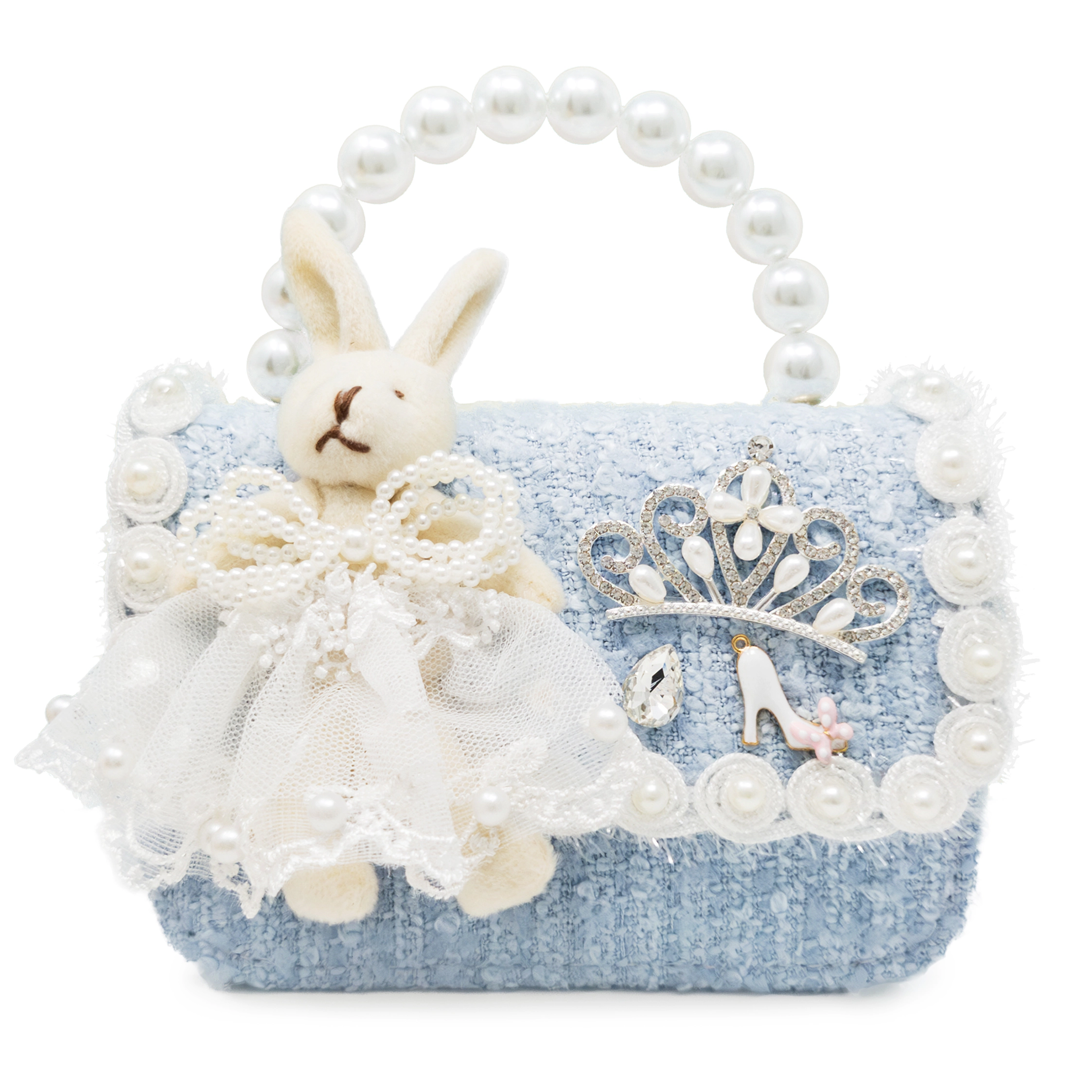 Puttisu Kids Bunny Royale Tweed Handbag with Pearl Handle