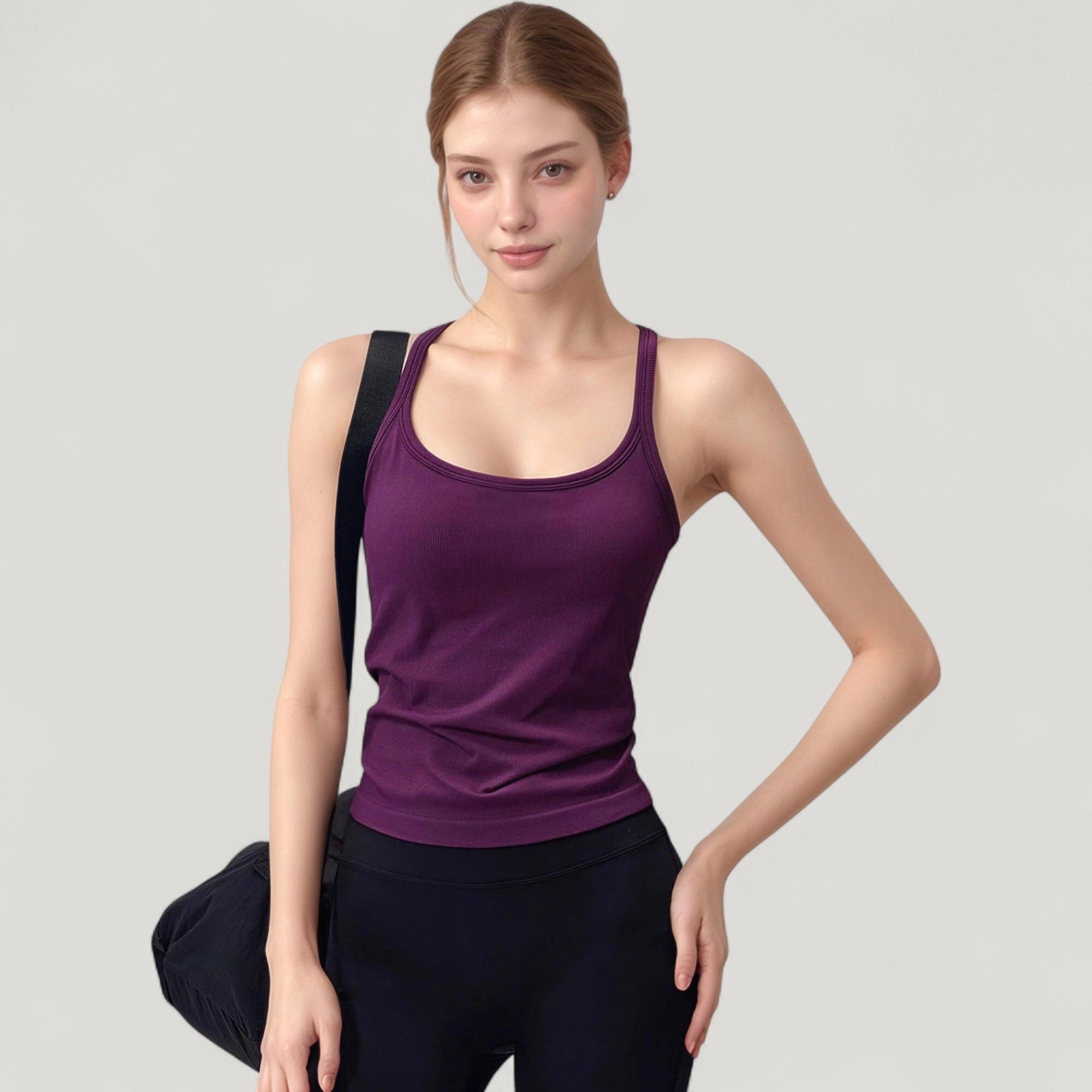 Anna-Kaci Women's Scoop Neck Fitted Activewear Tank Top with Racerback Design and Soft Stretch Fabric