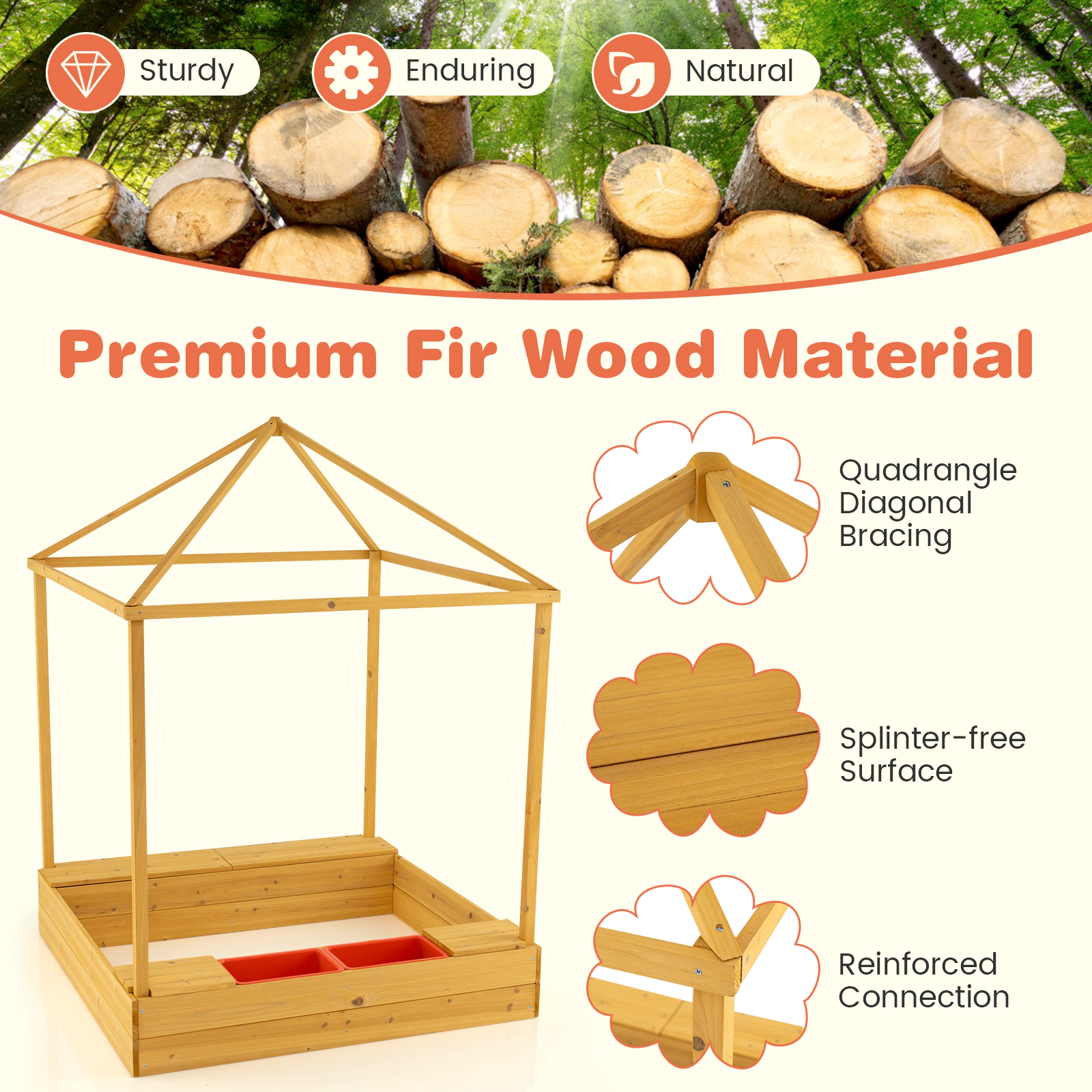 SUGIFT Multicolor Full Canopy Mesh Windows and Bottom Liner Kids Wooden Sandbox
