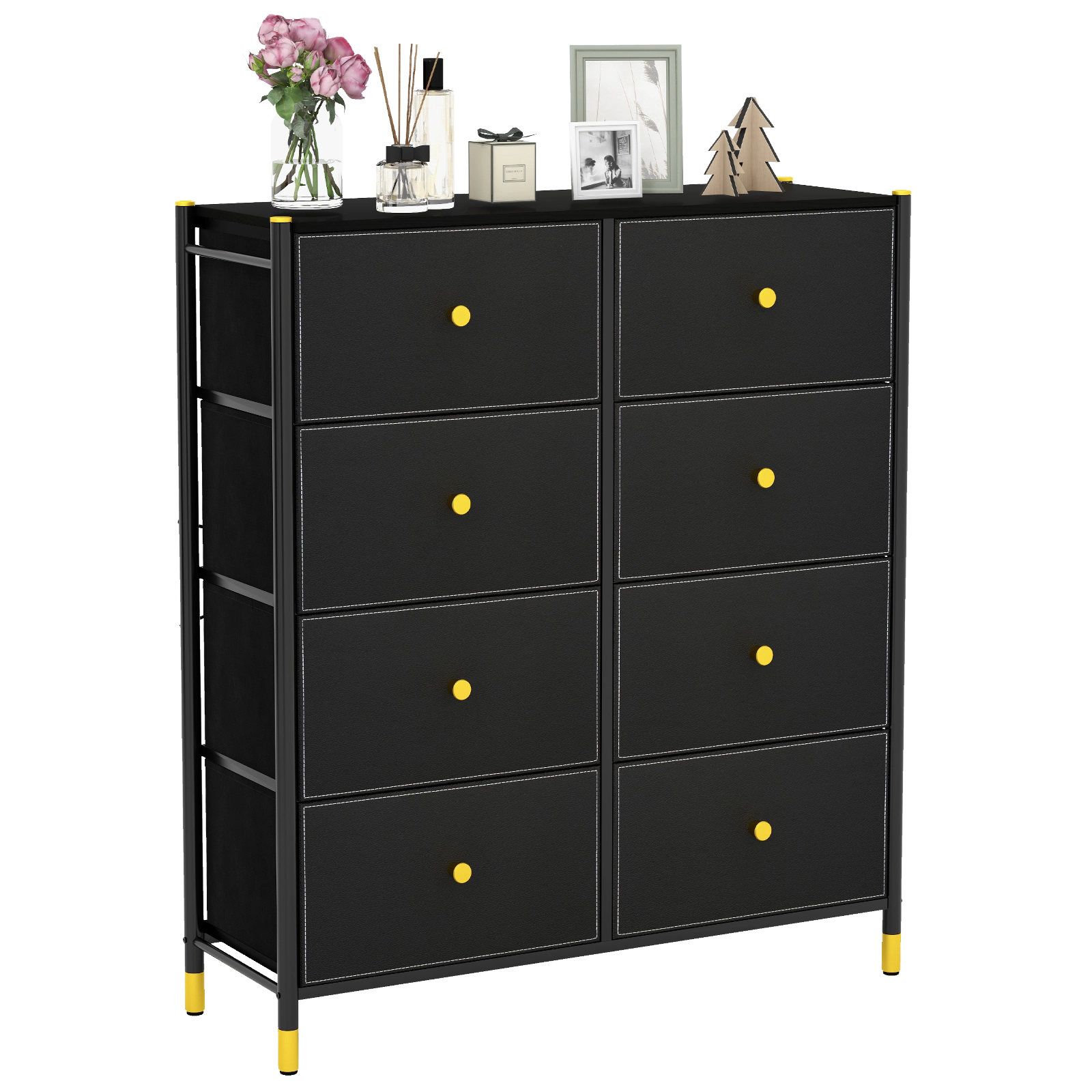 SUGIFT 38.5 in Black 8-Drawer Fabric Dresser with Metal Frame and Wood-Look Top