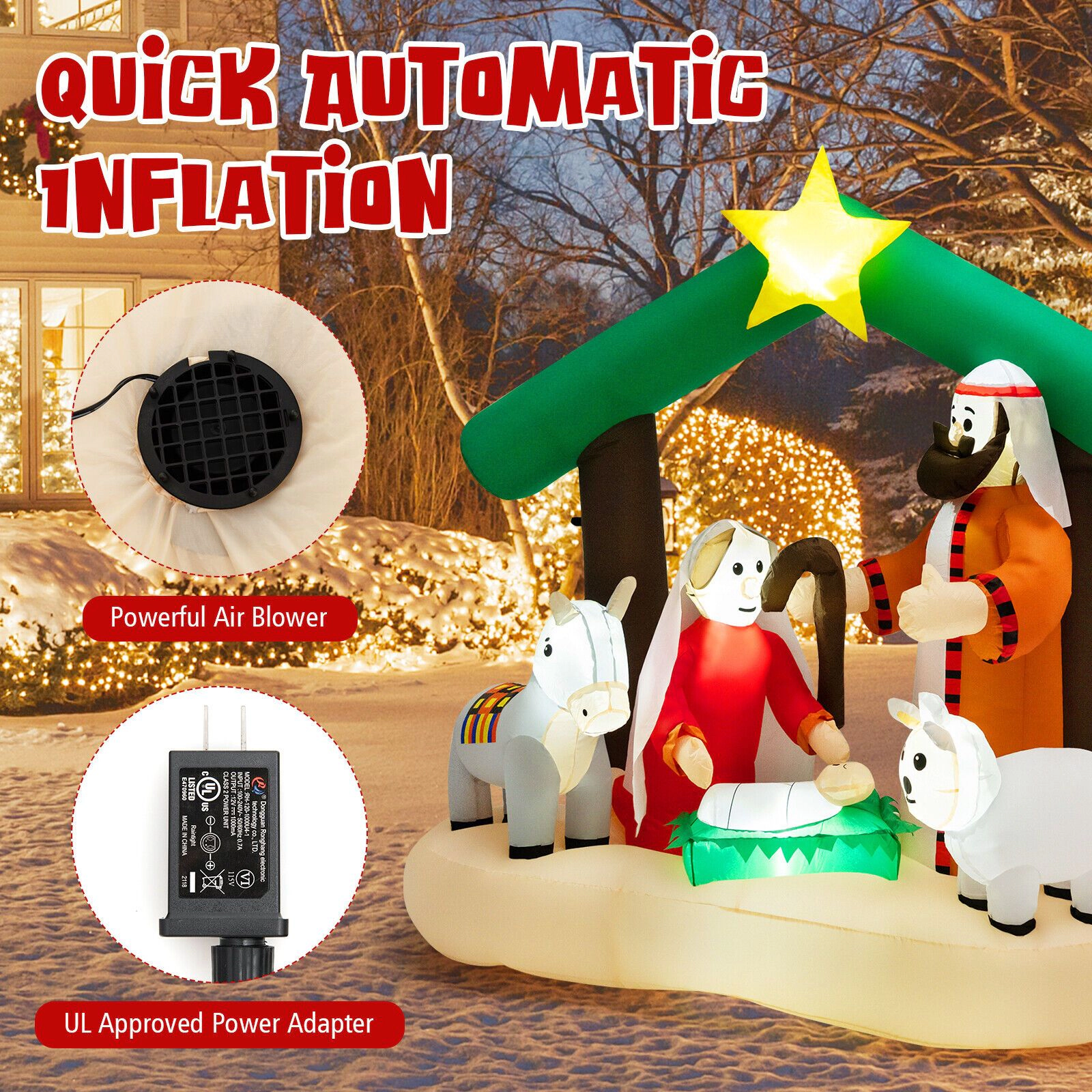 SlickBlue Unisex 6.7 Feet Lighted Inflatable Christmas Nativity Scene