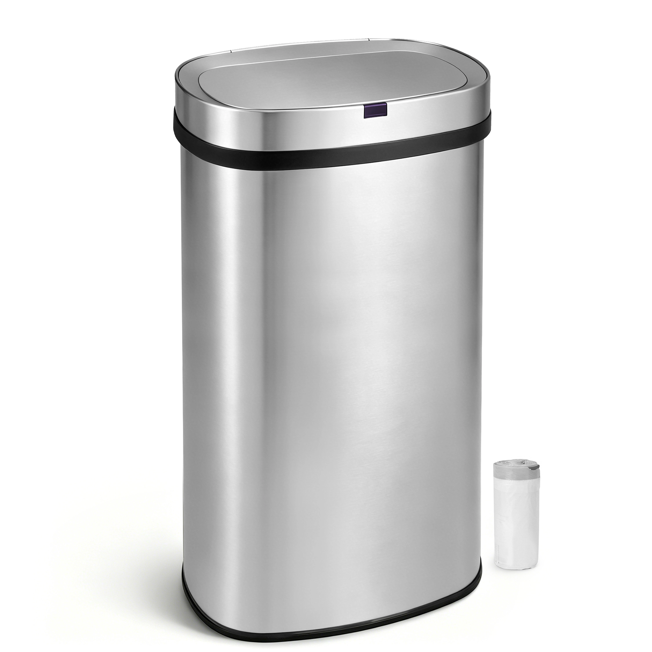 Innovaze 18 Gal. Touchless Motion Sensor Stainless Steel Kitchen Trash Can, Oval Design, Includes 26 Trash Bags, Silver